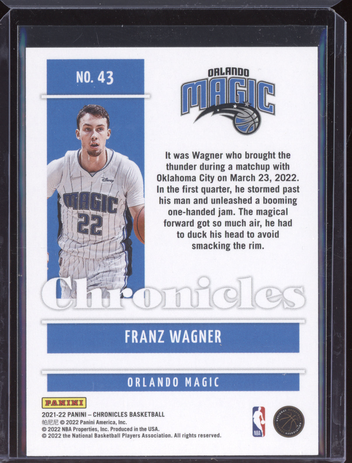 Franz Wagner 2021 Panini Chronicles 75th RC 15/75