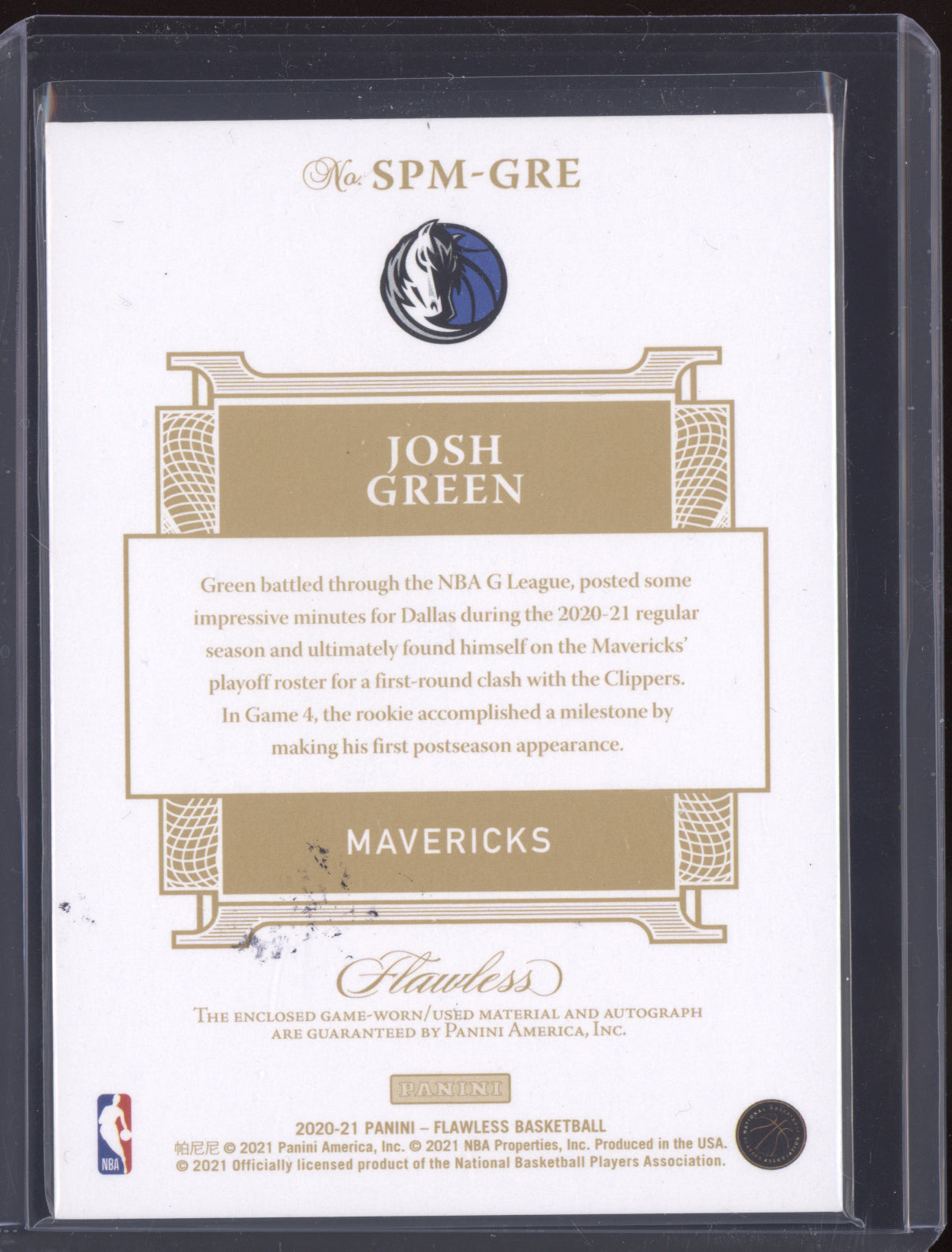 Josh Green 2020 Panini Flawless Signature Prime Materials Auto RC 03/25