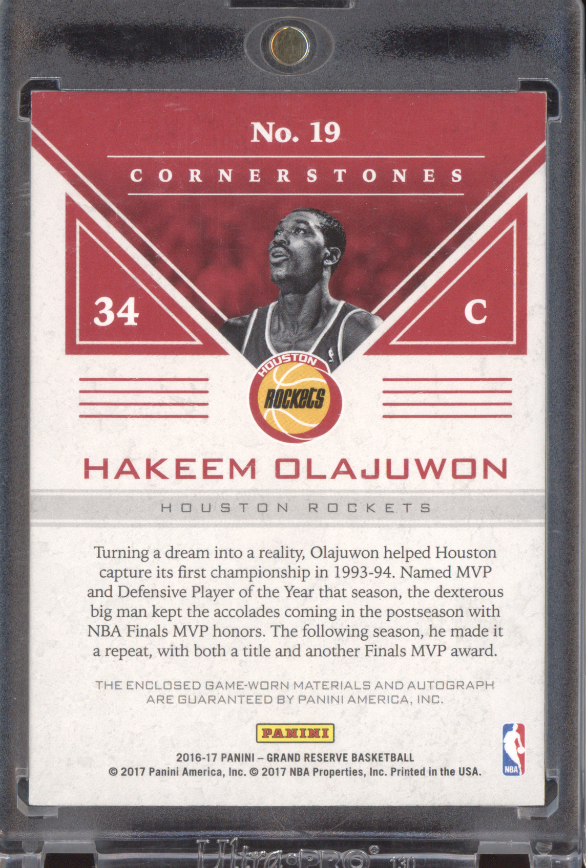 Hakeem Olajuwon 2016-17 Panini Grand Reserve Cornerstones Quad Auto Gold 5/10