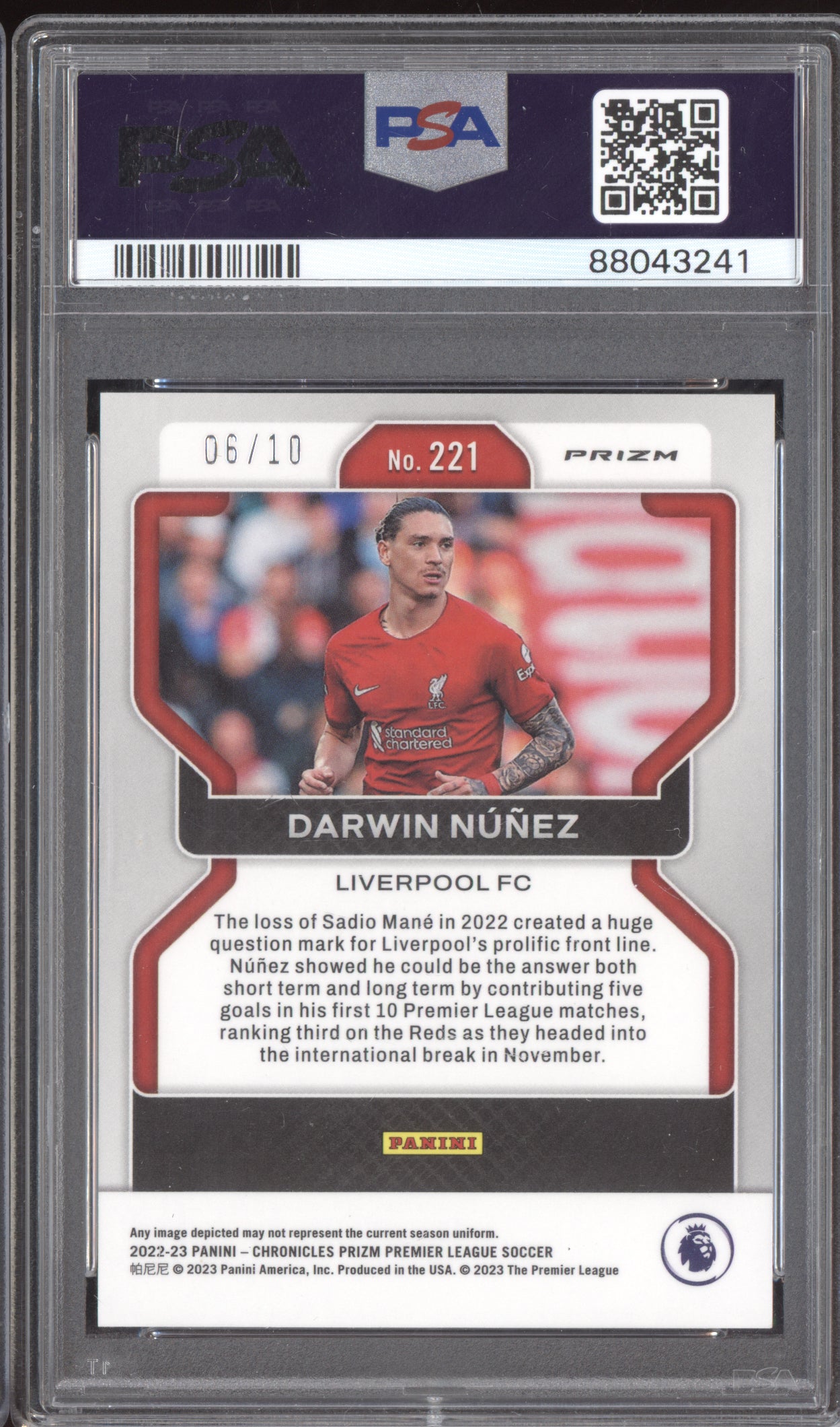 Darwin Nunez 2022-23 Panini Chronicles Prizm Gold Mojo 6/10 PSA 10
