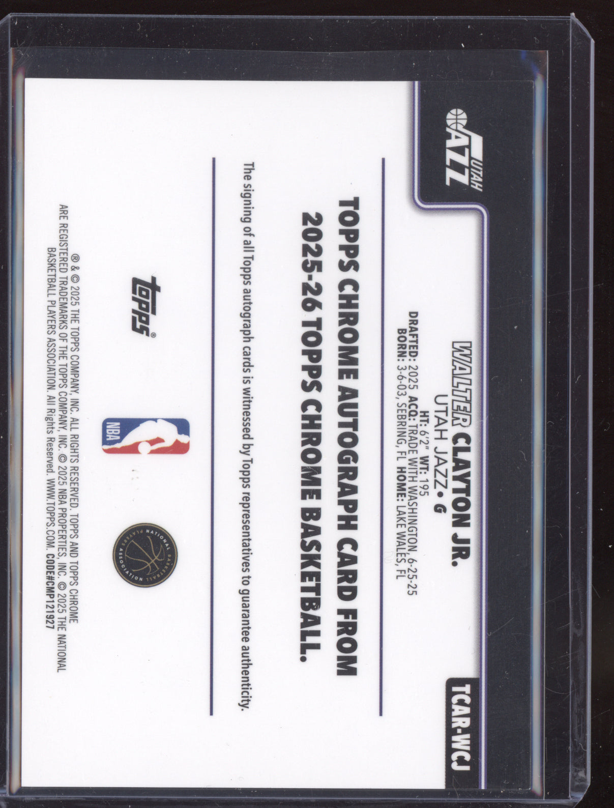 Walter Clayton Jr. 2025 Topps Chrome Geometric Purple Refractor Auto RC 57/75