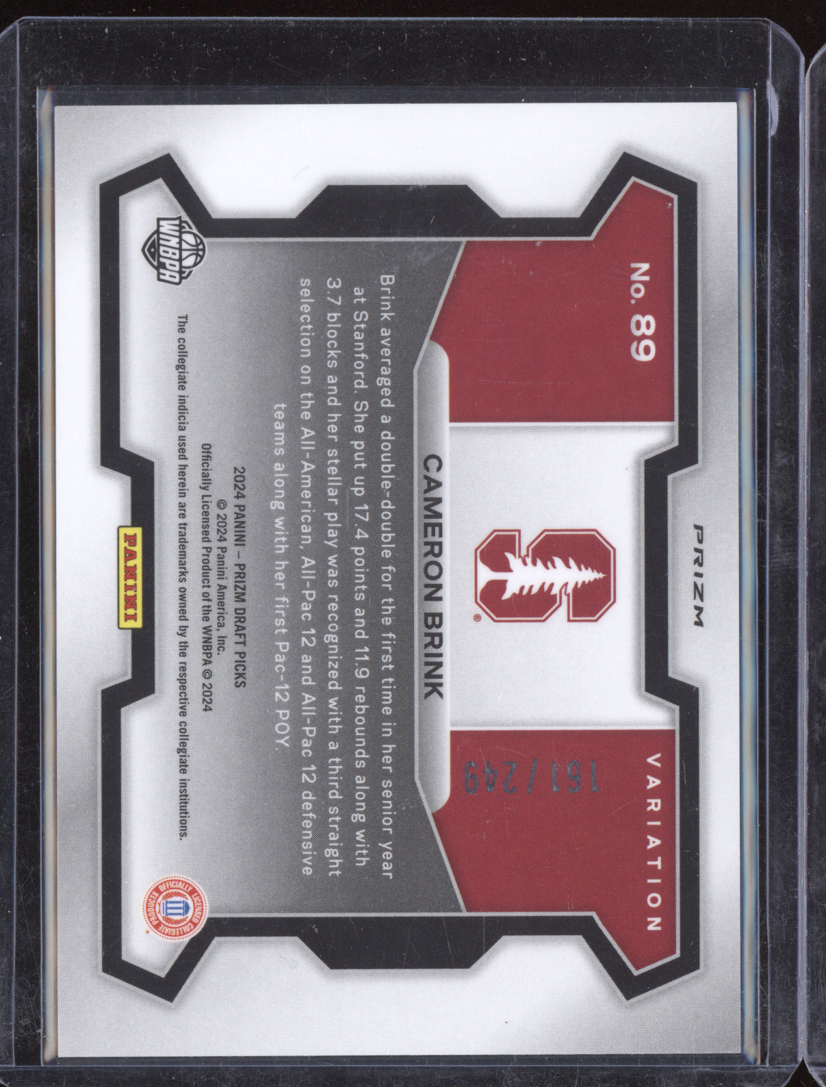 Cameron Brink 2024 Panini Prizm Draft Variation Blue Wave RC 161/249