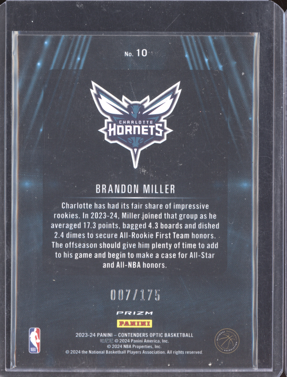 Brandon Miller 2023-24 Panini Contenders Optic VIPs Red Ice RC 7/175