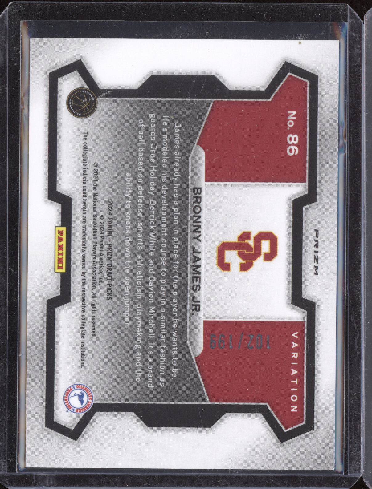 Bronny James Jr 2024-25 Panini Prizm Draft Variation Blue RC 102/199