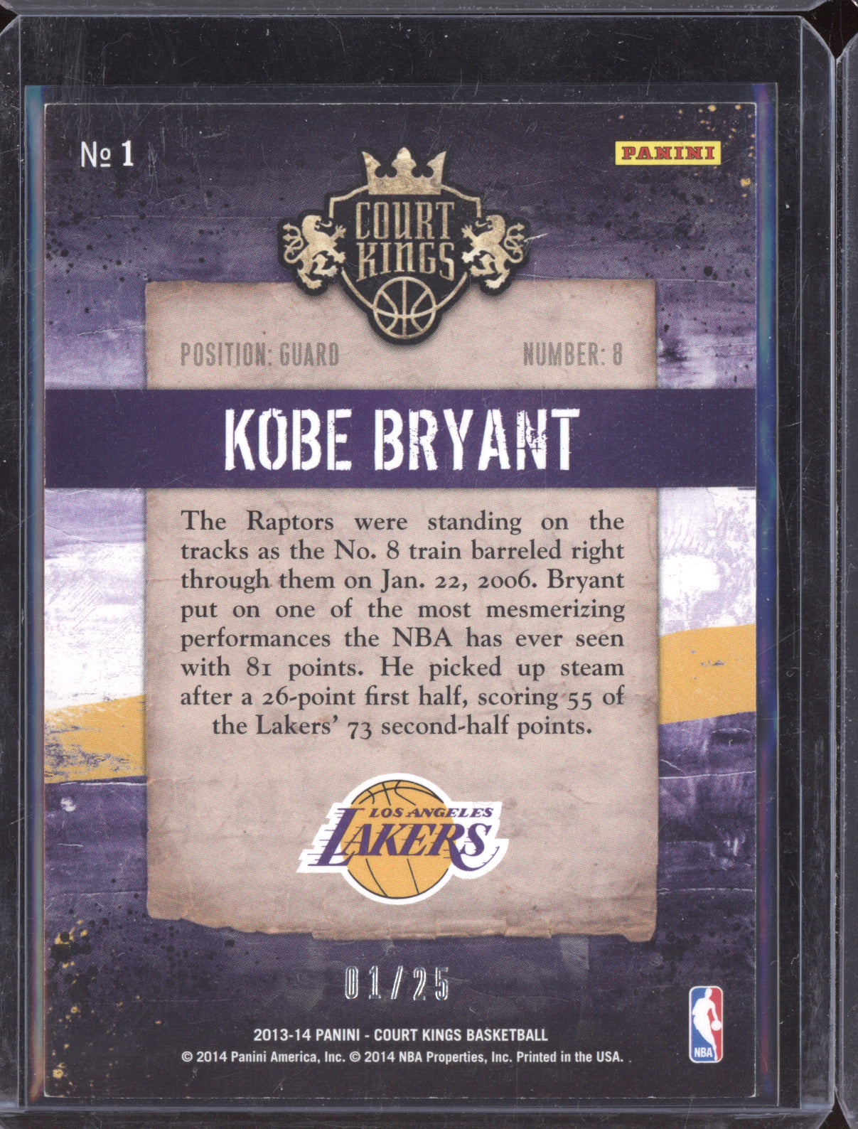 Kobe Bryant 2013-14 Panini Court Kings Royal Performances 1/25
