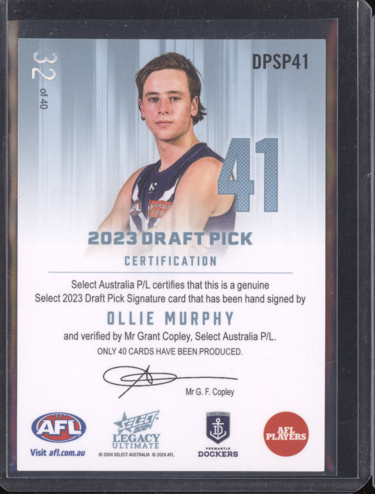 Ollie Murphy 2024 Select Legacy Platinum DPS RC 32/40