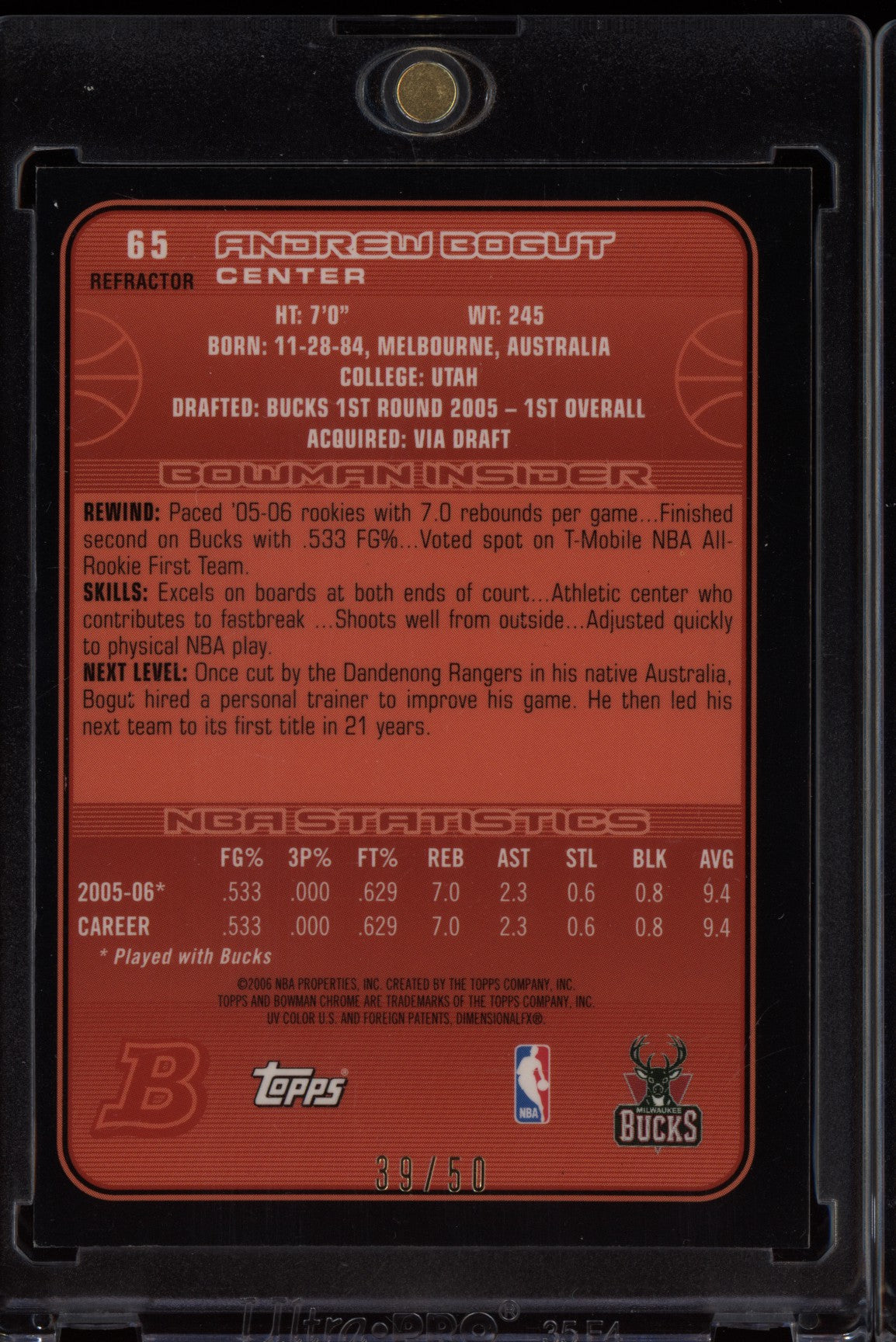 Andrew Bogut 2006-07 Bowman Chrome Gold Refractor 39/50