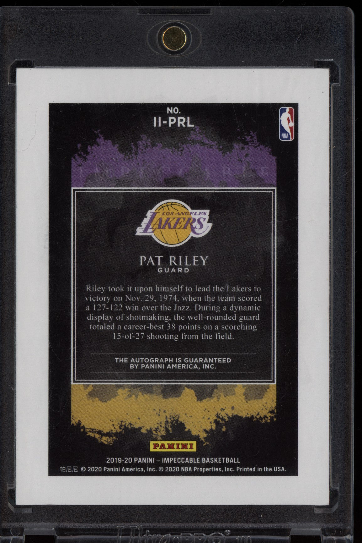 Pat Riley 2019-20 Panini Impeccable Indelible Ink Platinum Auto 1/1