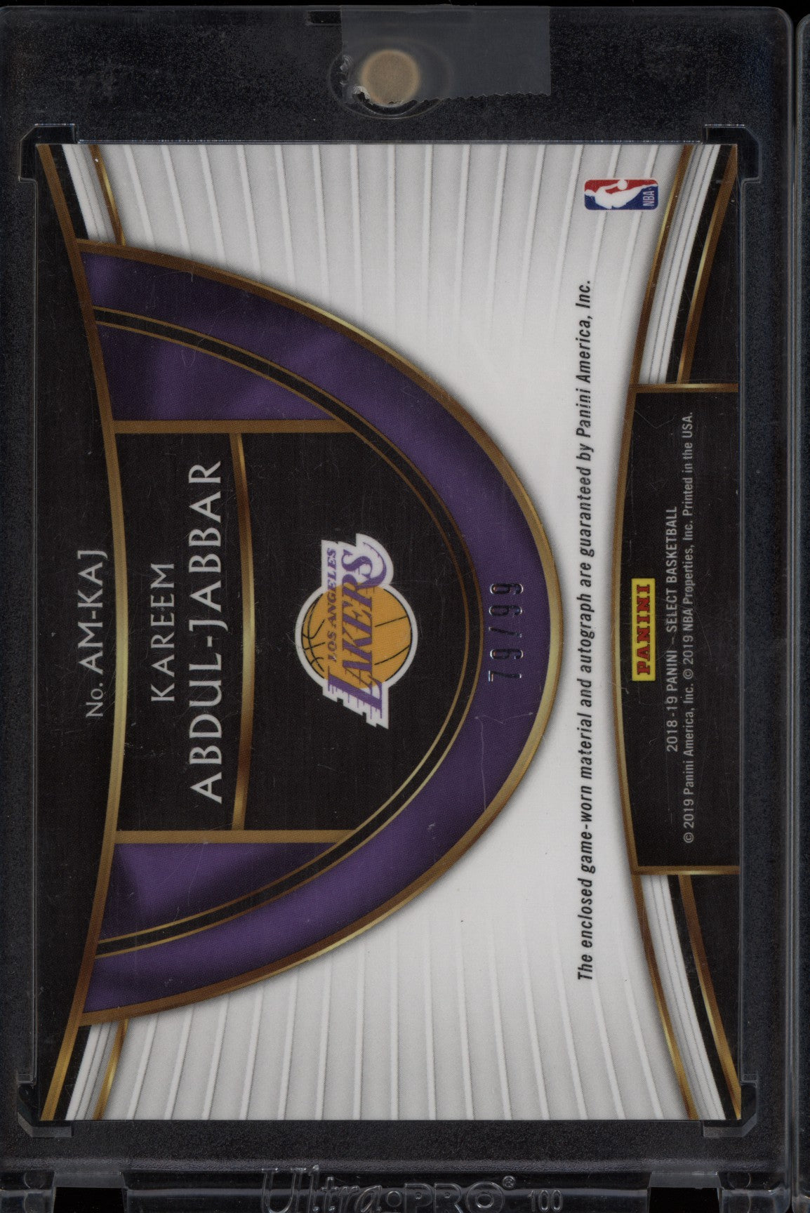Kareem Abdul-Jabbar 2018-19 Panini Select Jersey Auto 79/99