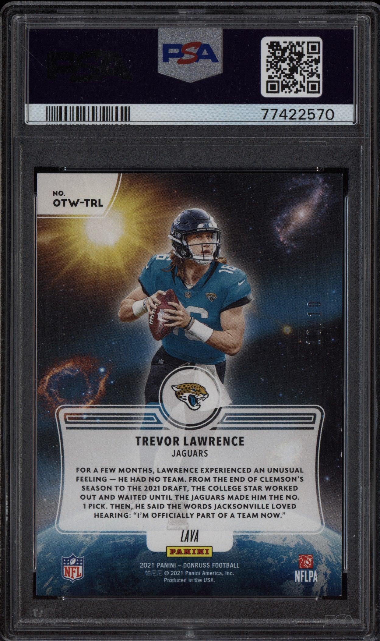 Trevor Lawrence 2021 Panini Donruss Out of this World Lava RC 10/10 PSA 9