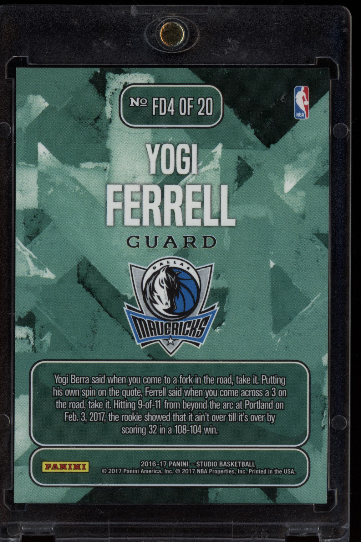 Yogi Ferrell 2016-17 Panini Studio Downtown RC