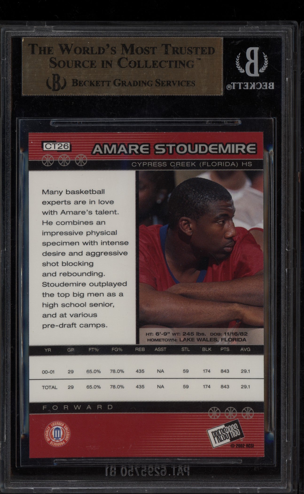 Amar'e Stoudemire 2002-03 Press Pass Rookie RC BGS 9.5