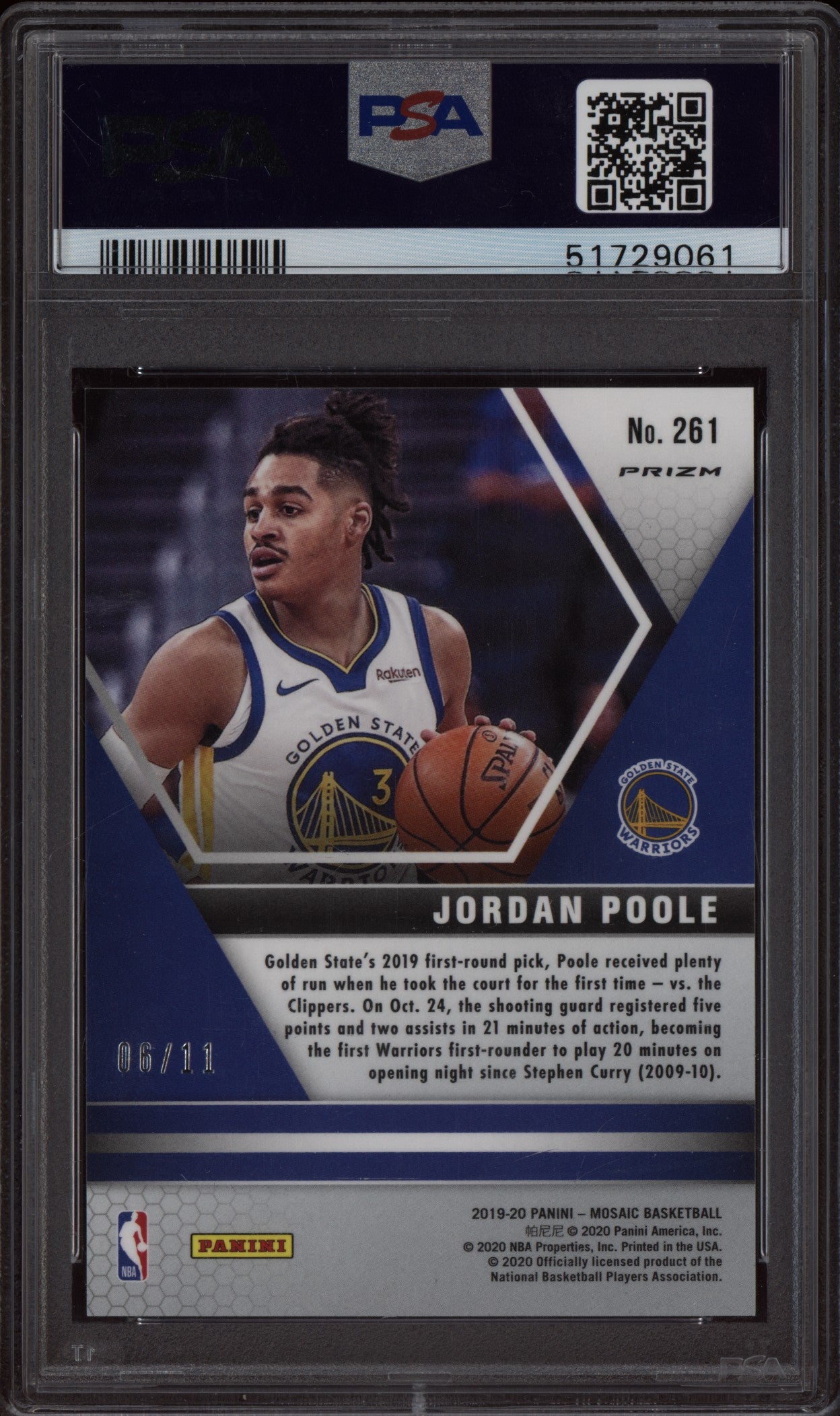 Jordan Poole 2019-20 Panini Mosaic Pink Swirl RC 6/11 PSA 9