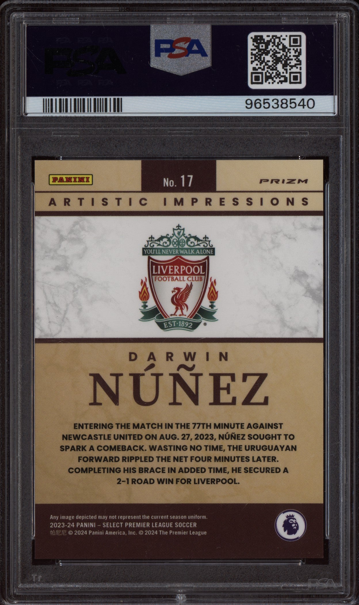 Darwin Nunez 2023-24 Panini Select Premier League Artistic Impressions PSA 9