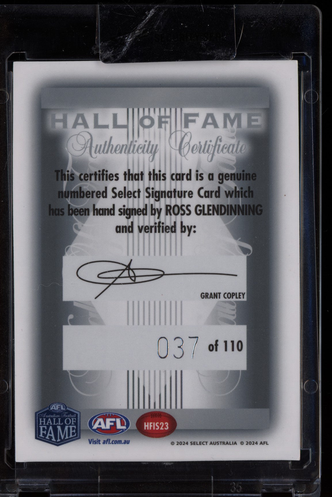 Ross Glendinning 2024 Select Legacy Hall of Fame Inductee Signature 37/110