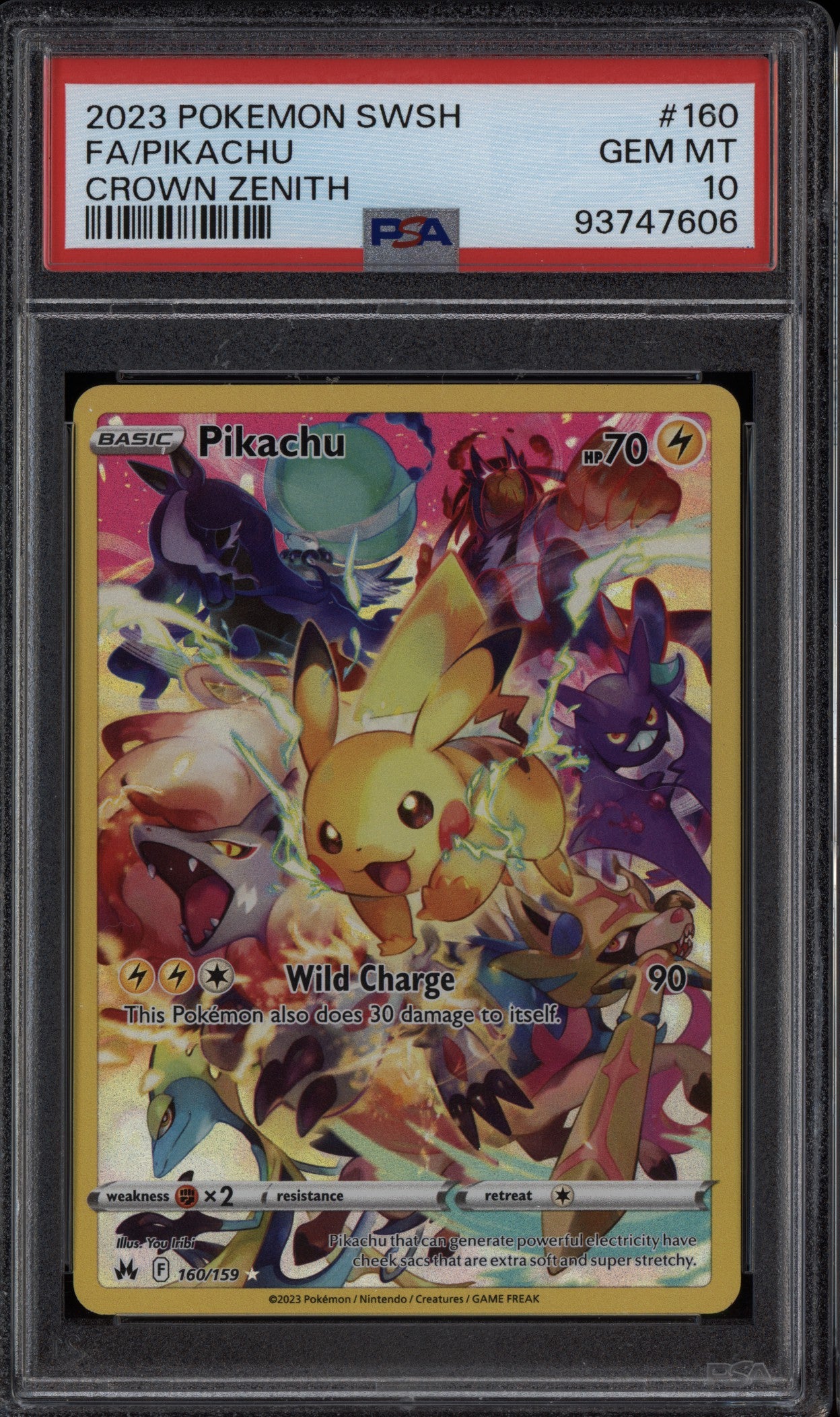 Pikachu 2023 Pokemon Sword & Shield Crown Zenith 160/159 PSA 10