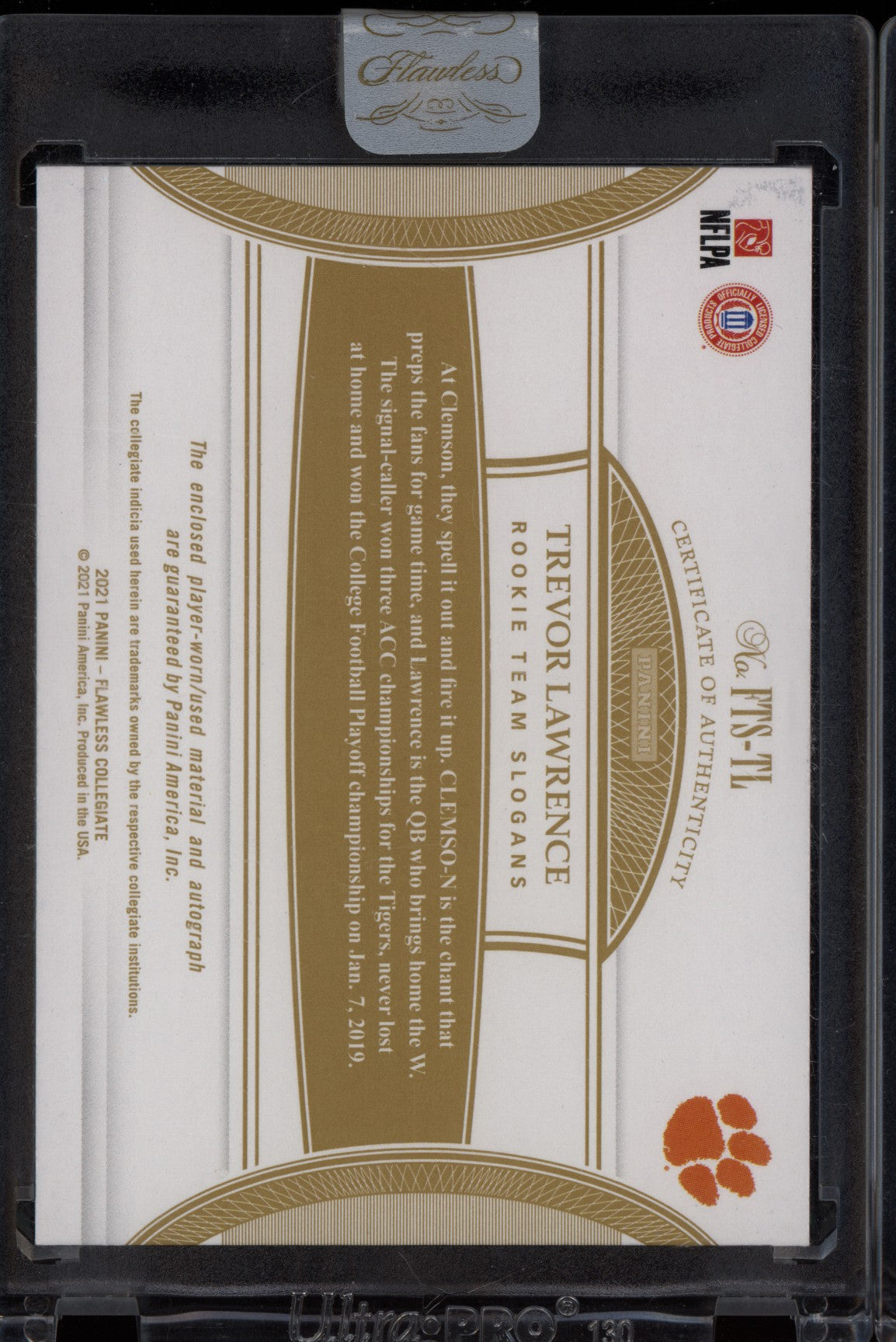 Trevor Lawrence 2021 Panini Flawless Collegiate Team Logo Jersey Auto RC 18/25