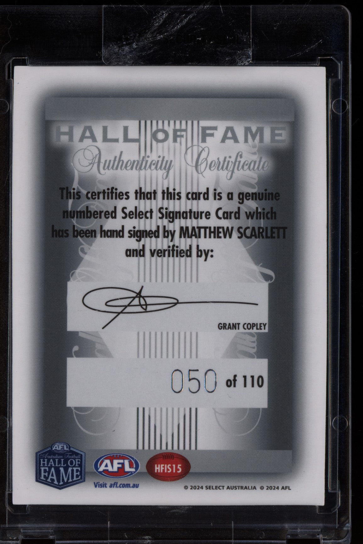 Matthew Scarlett 2024 Select Legacy Hall of Fame Inductee Signature 50/110