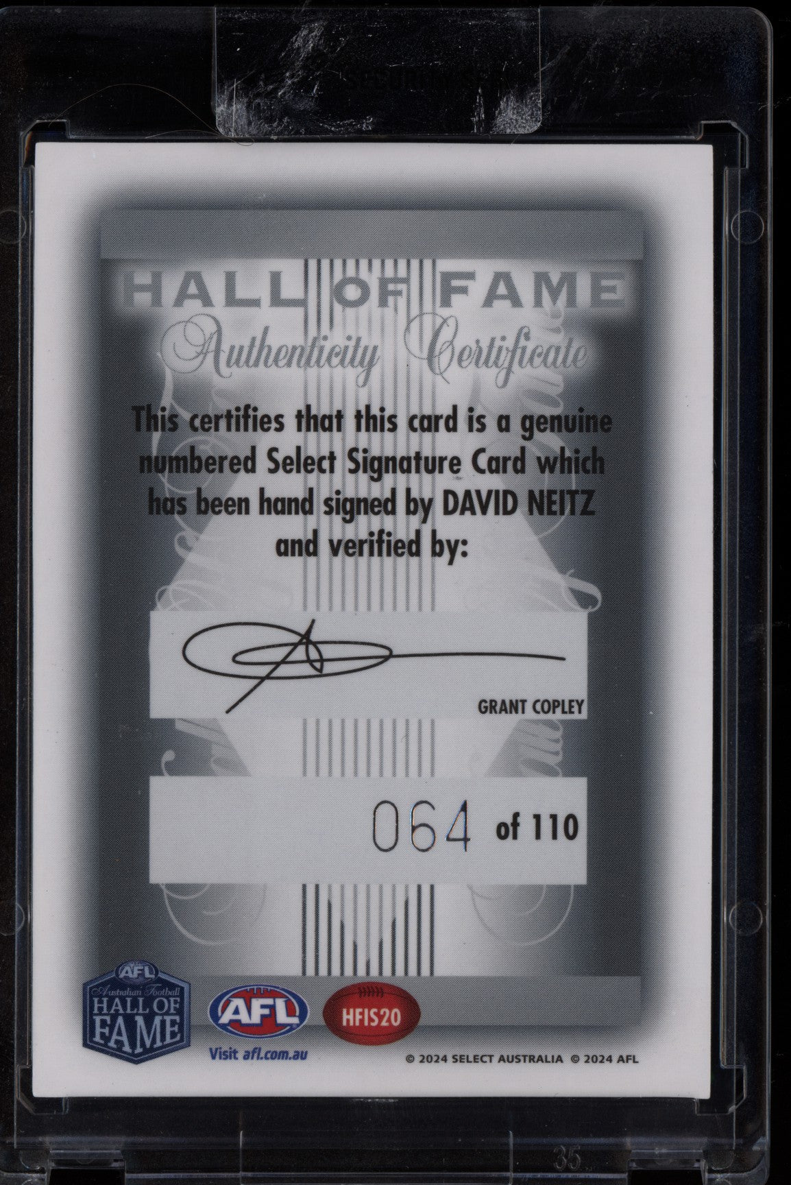 David Neitz 2024 Select Legacy Ultimate Hall of Fame Inductee Signature 64/110