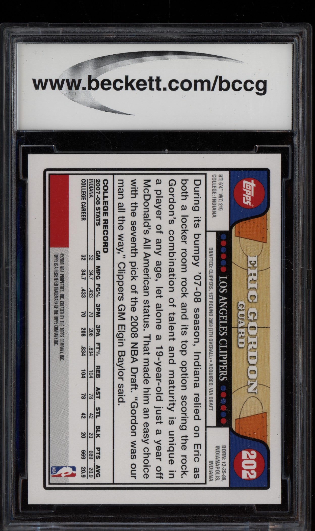 Eric Gordon 2008-09 Topps RC BCCG 10