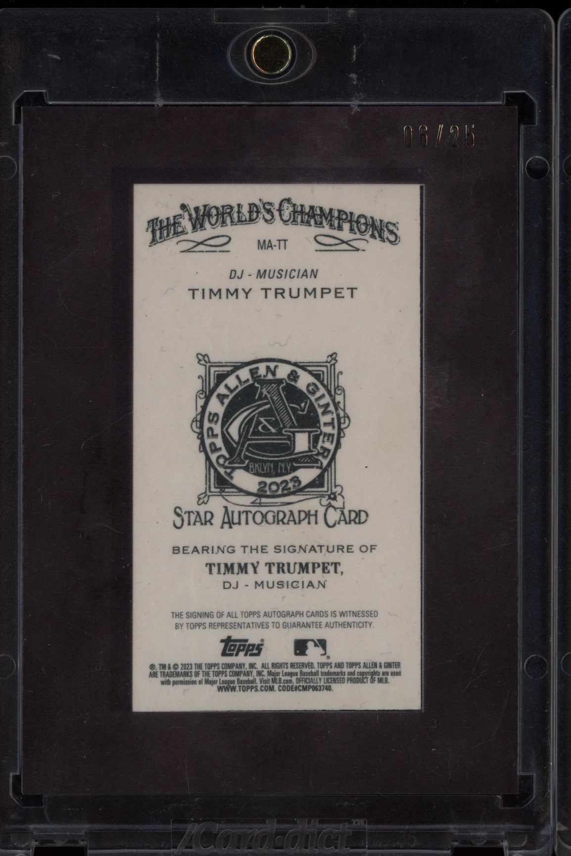 Timmy Trumpet 2023 Topps Allen & Ginter Framed Mini Auto Black 6/25