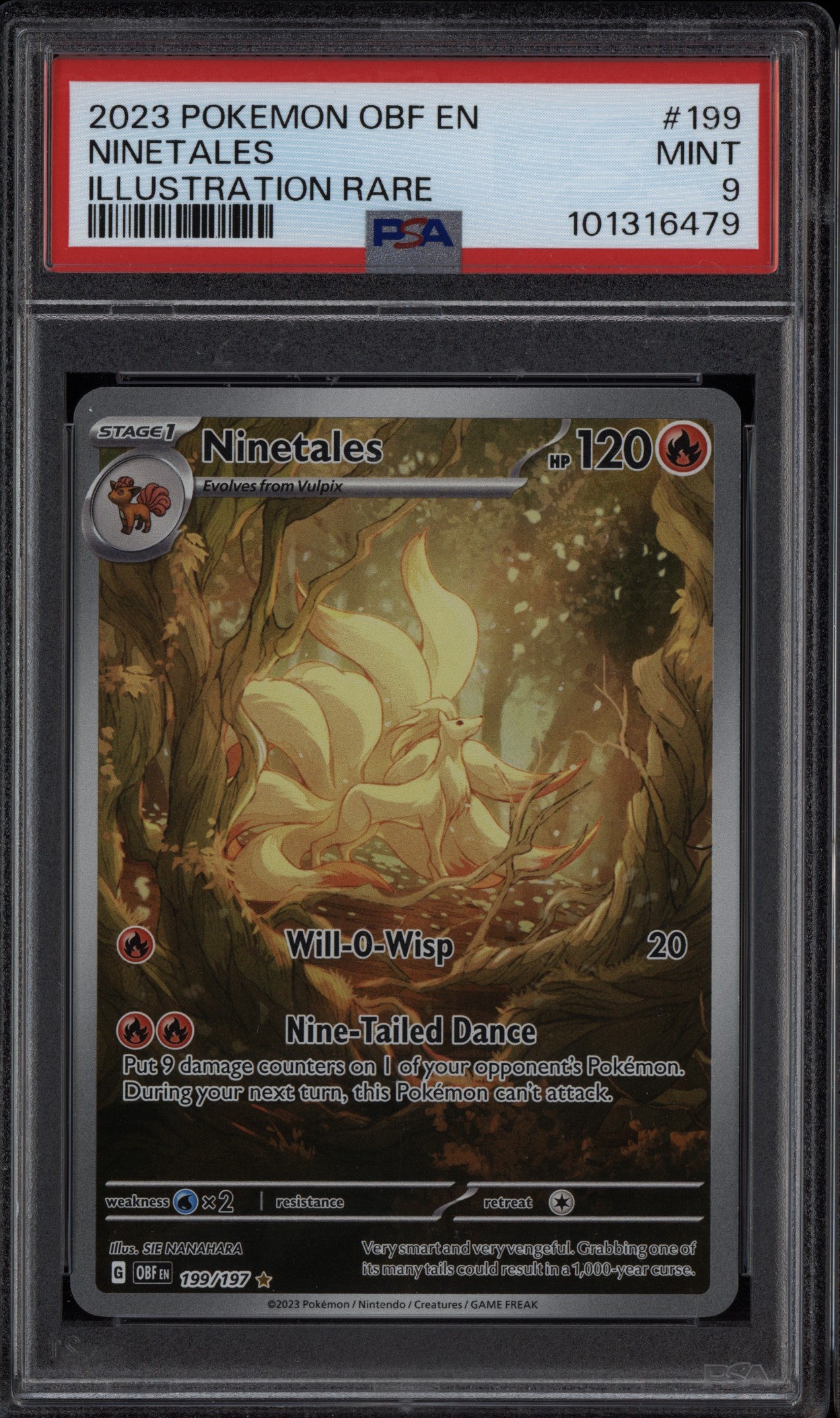 Ninetales 2023 Pokemon Obsidian Flames Illustration Rare 199/197 PSA 9