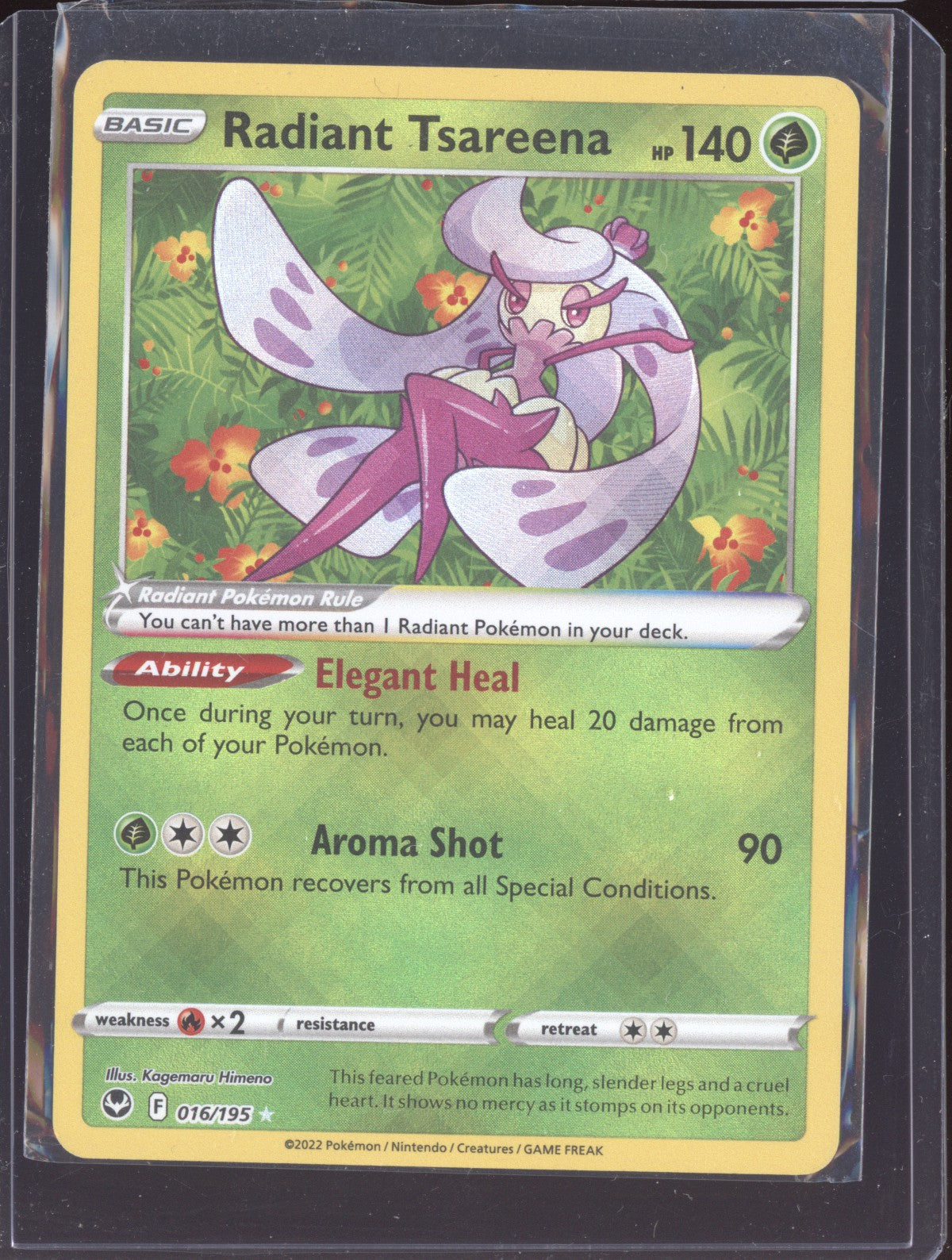Radiant Tsareena 2022 Pokemon Silver Tempest Radiant Rare 016/195 Boop Collectables Radiant Tsareena 2022 Pokemon Silver Tempest Radiant Rare 016/195 Boop Collectables