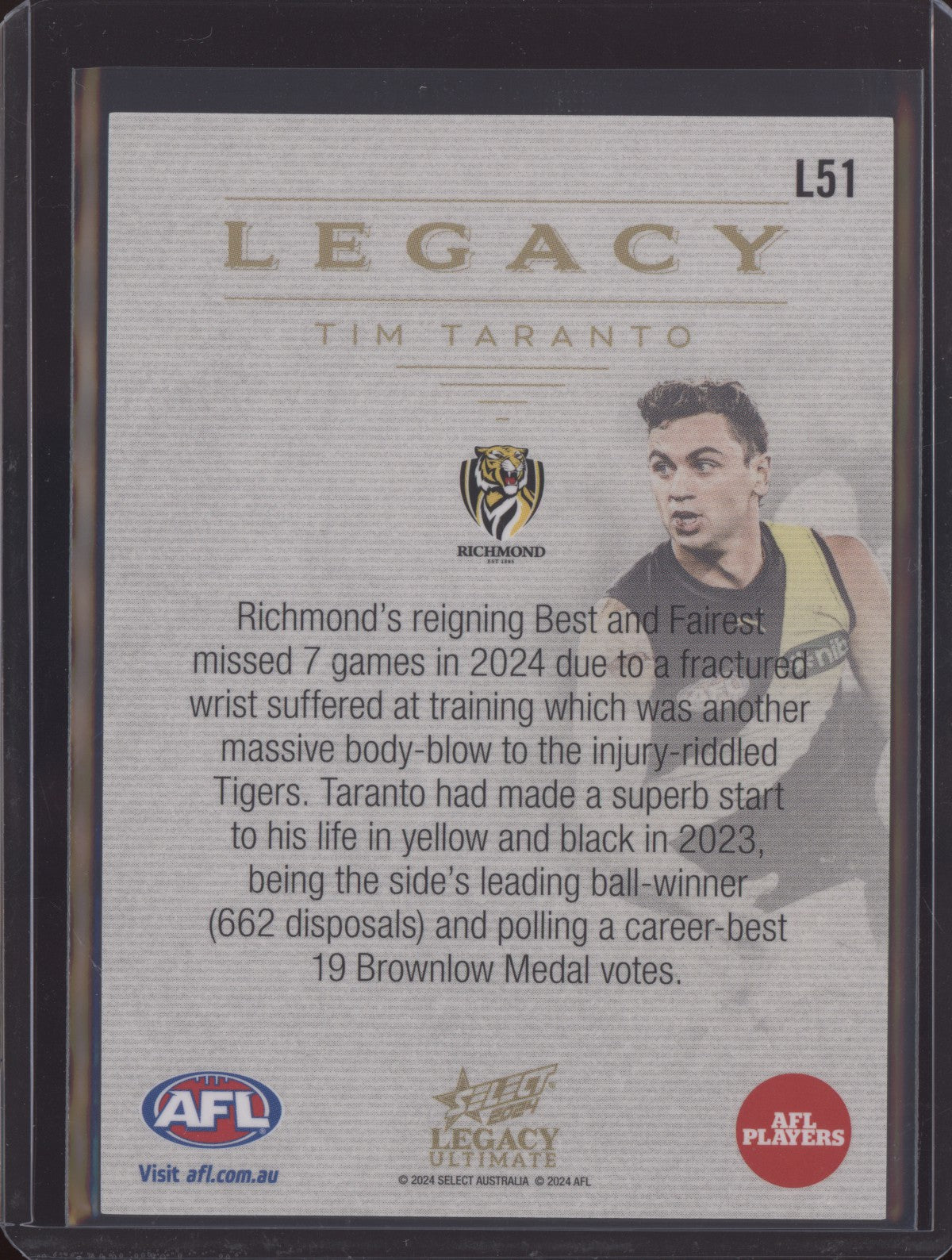Tim Taranto 2024 Select Legacy Ultimate Legacy Jumper Number 14/35