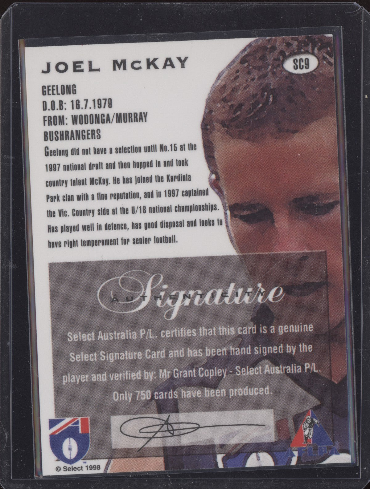 Joel Mckay 1998 Select Draft Pick Signature