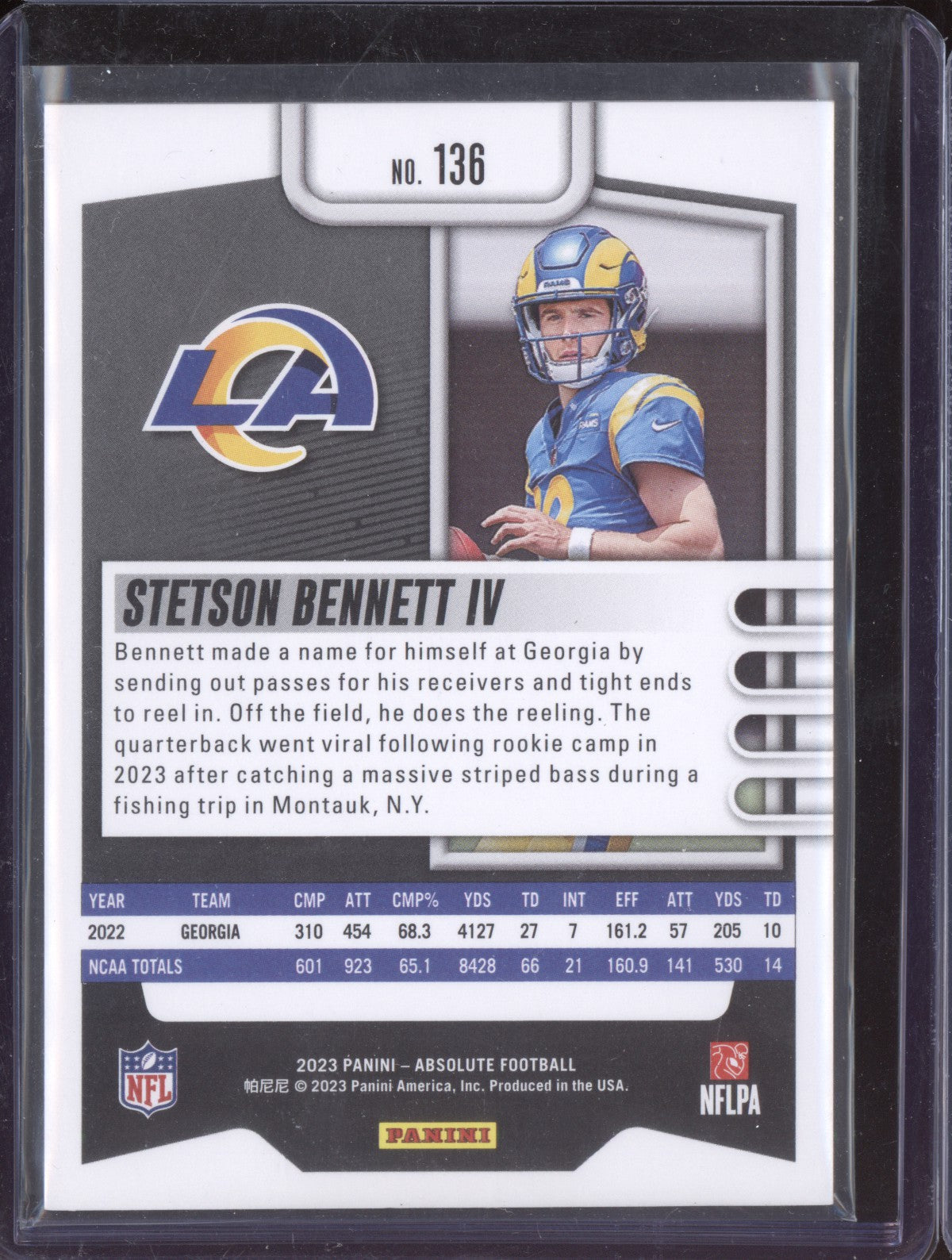 Stetson Bennett IV 2023 Panini Absolute Orange Spectrum RC 14/75