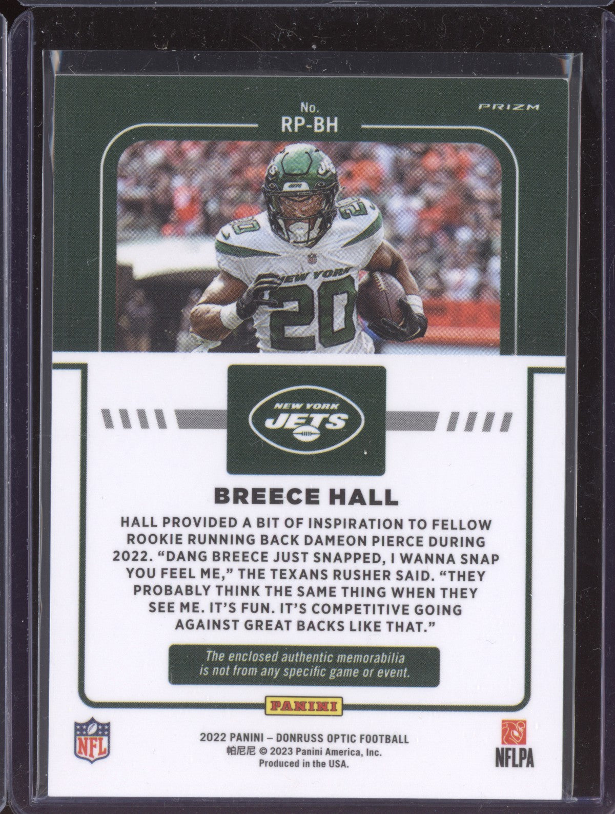 Breece Hall 2022 Panini Donruss Optic Rookie Phenom Jersey Blue Hyper RC