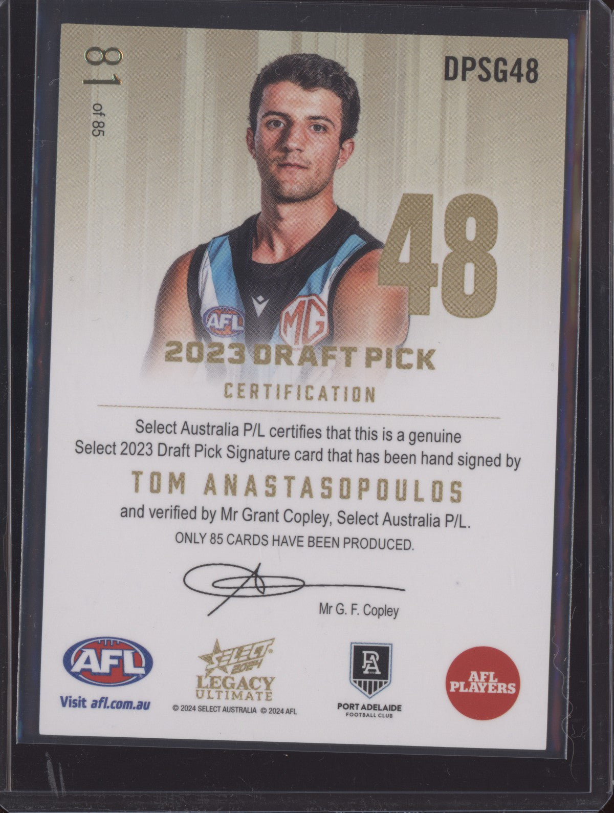 Tom Anastasopoulos 2024 Select Legacy Ultimate Draft Pick Signature Gold RC /85
