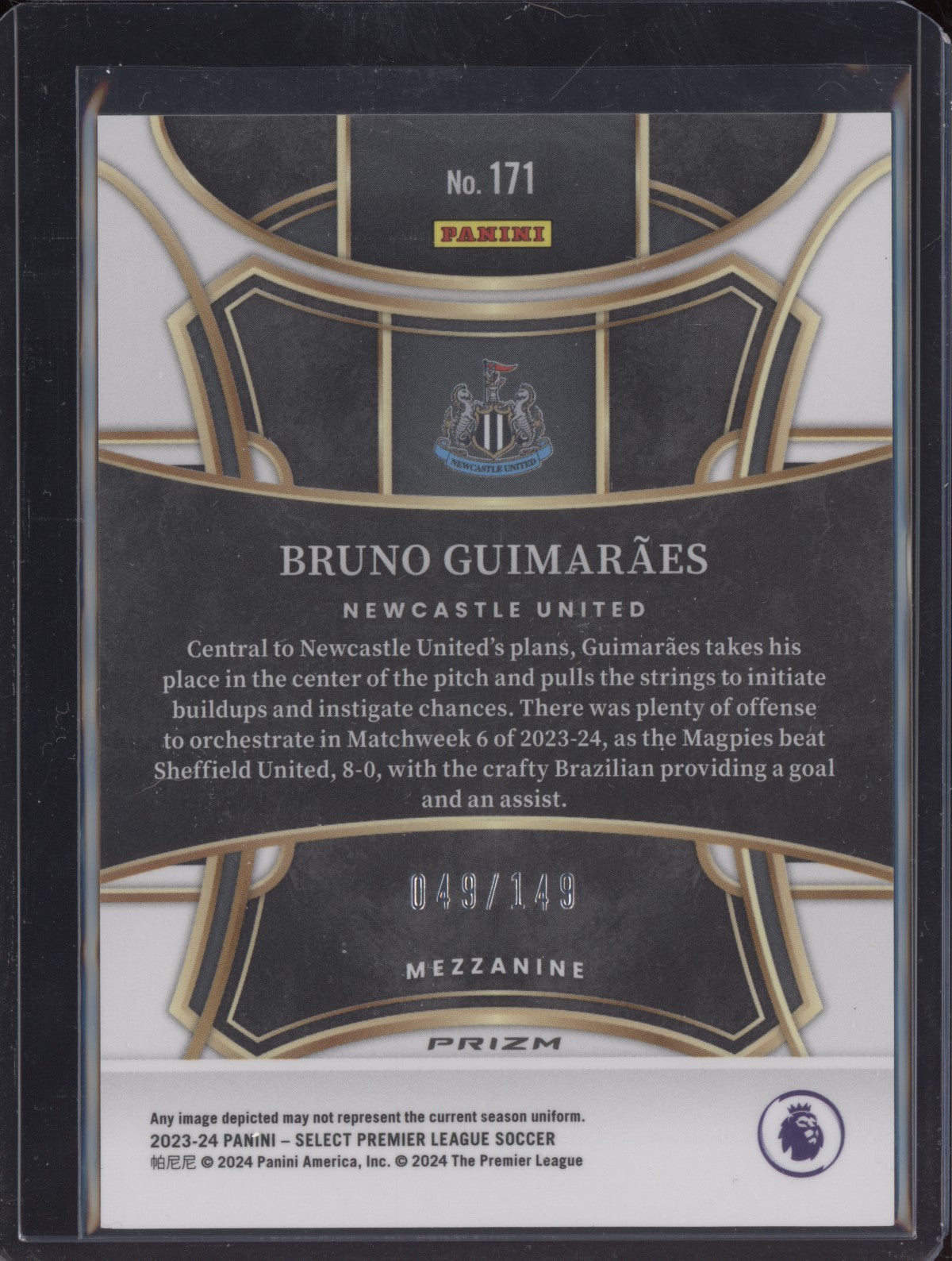 Bruno Guimaraes 2023-24 Panini Select Premier League Purple 49/149