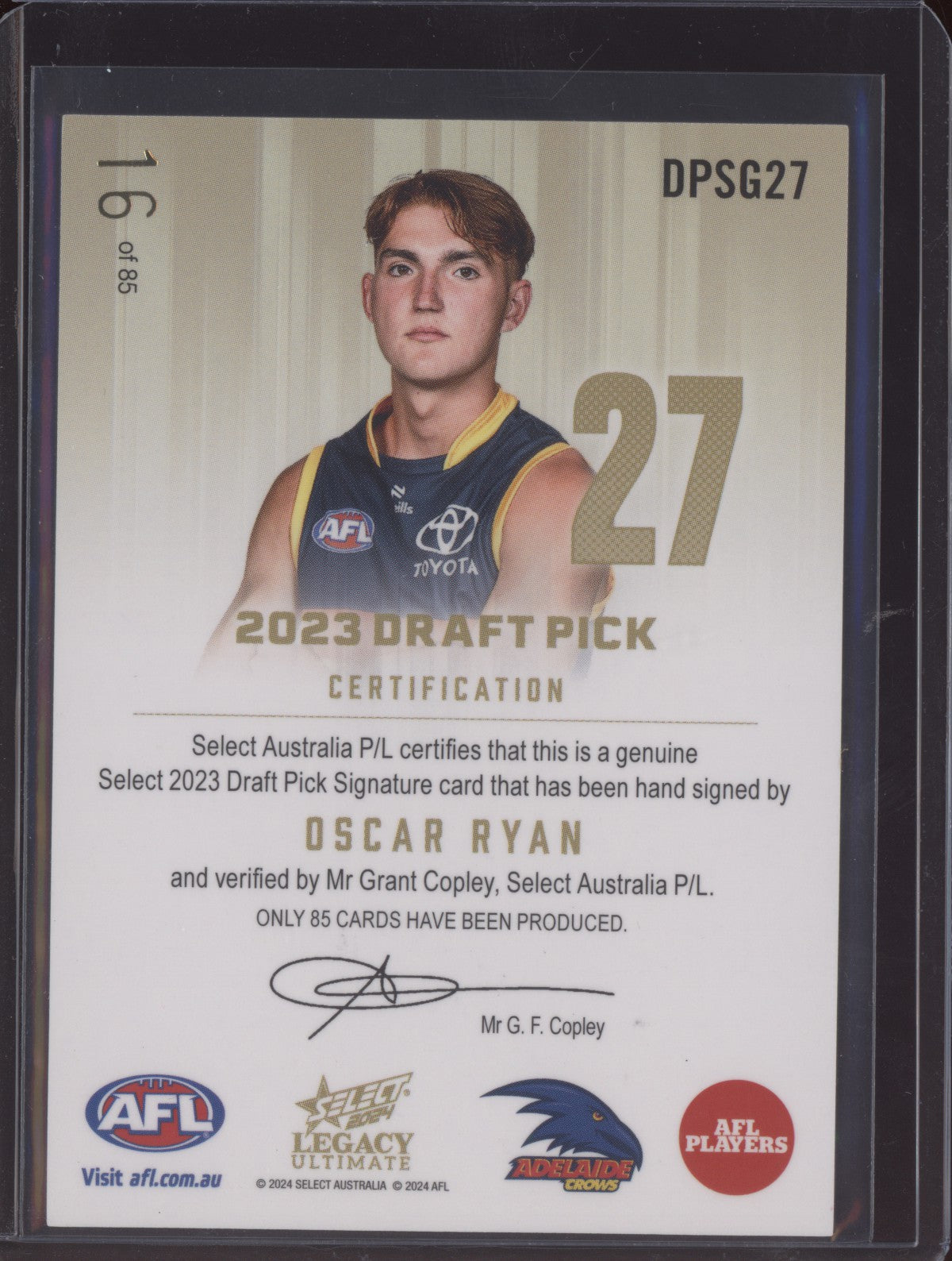 Oscar Ryan 2024 Select Legacy Ultimate Draft Pick Signature Gold RC 16/85