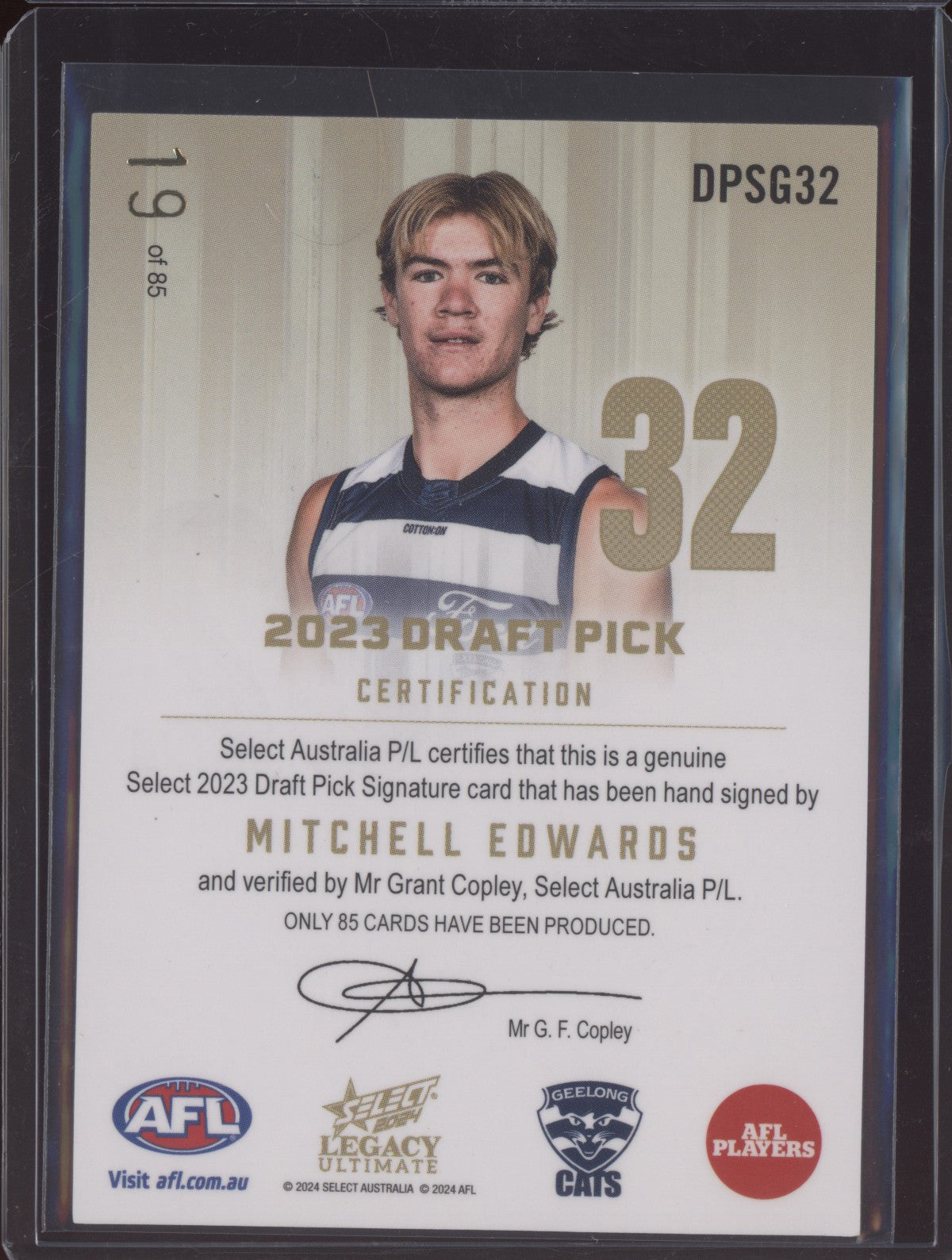 Mitchell Edwards 2024 Select Legacy Ultimate Draft Pick Signature Gold RC 19/85