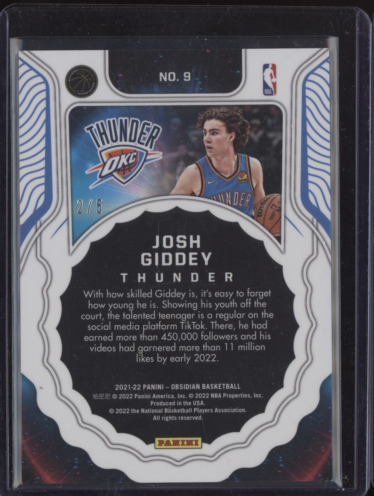 Josh Giddey 2021-22 Panini Obsidian Supernova Red Electric Etch RC 2/5