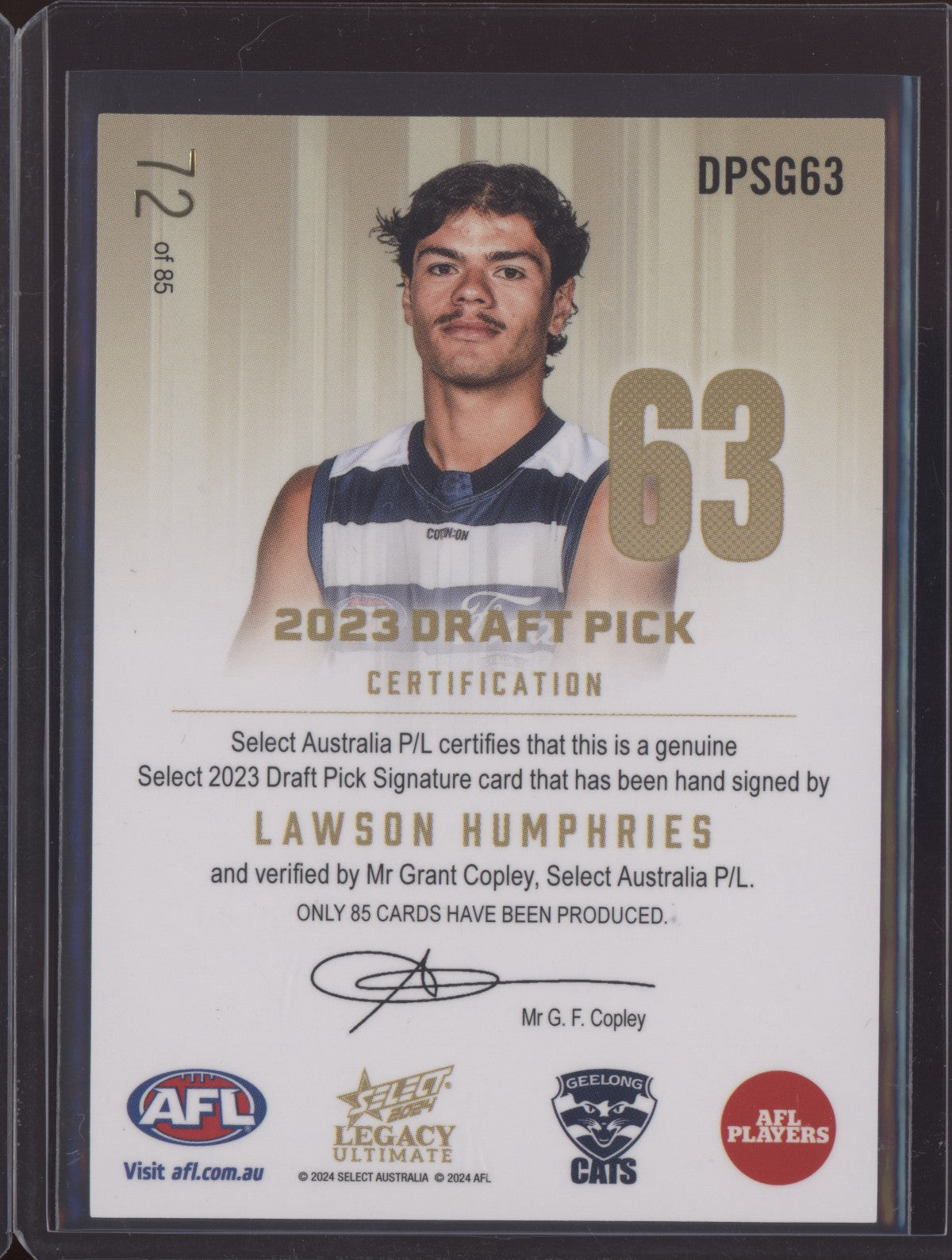 Lawson Humphries 2024 Select Legacy Ultimate Draft Pick Signature Gold RC 72/85