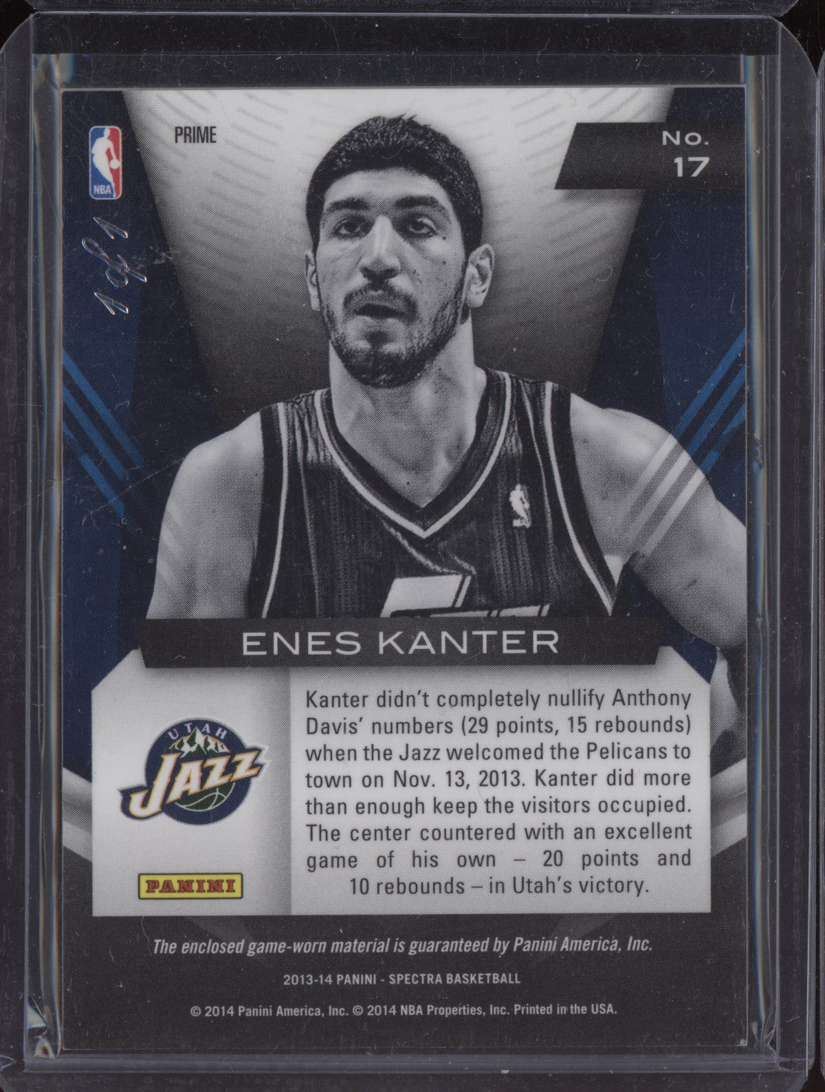 Enes Kanter 2013-14 Panini Spectra Game Time Materials Black Patch 1/1