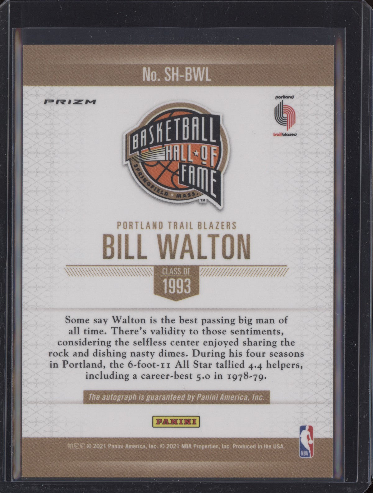 Bill Walton 2021-22 Panini Revolution Basketball Hall of Fame Auto