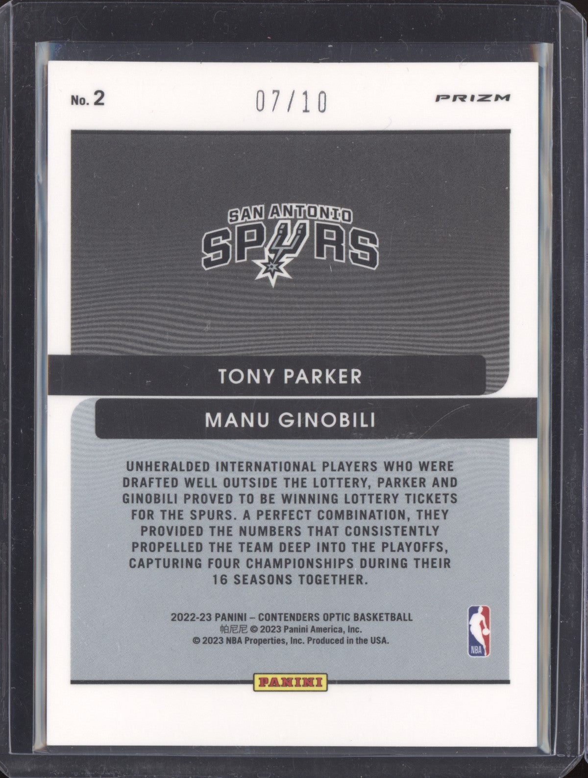 Parker Manu Ginobili 2022 Panini Contenders Optic Legendary Tandems Gold /10