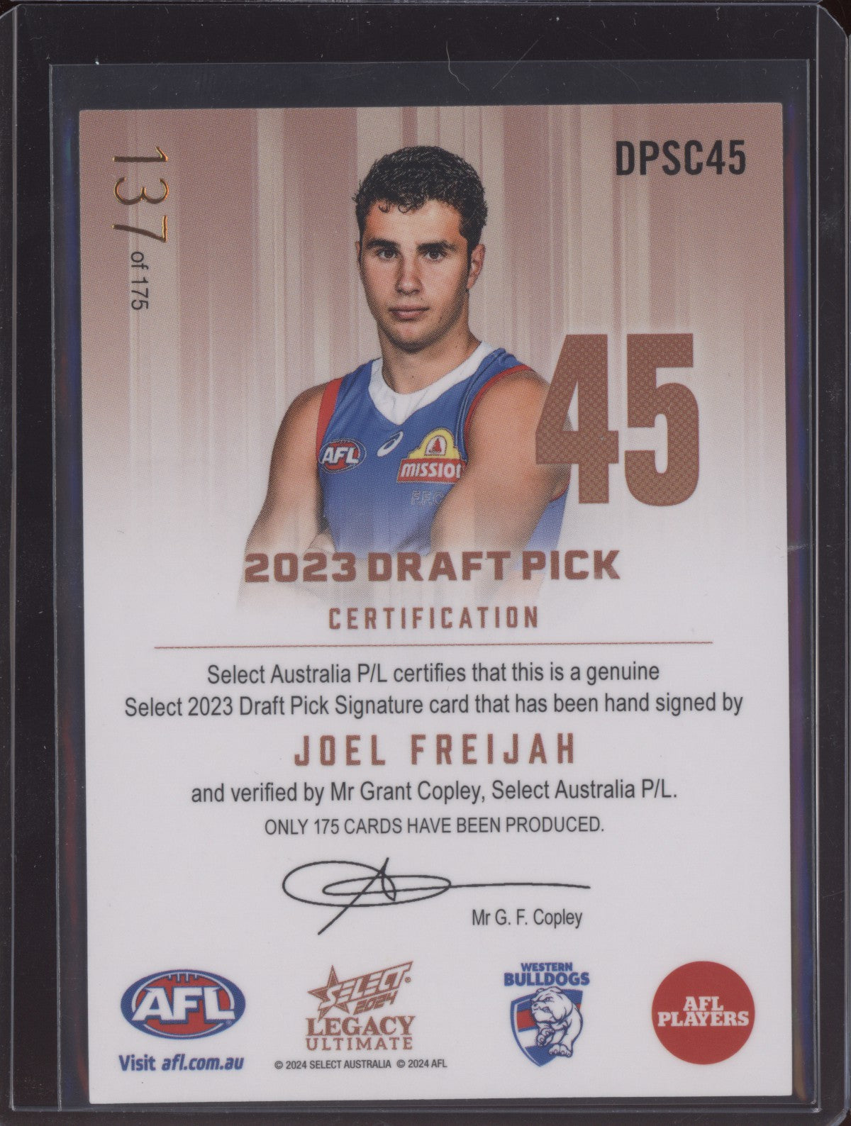 Joel Freijah 2024 Select Legacy Ultimate Draft Pick Signature Copper RC 137/175