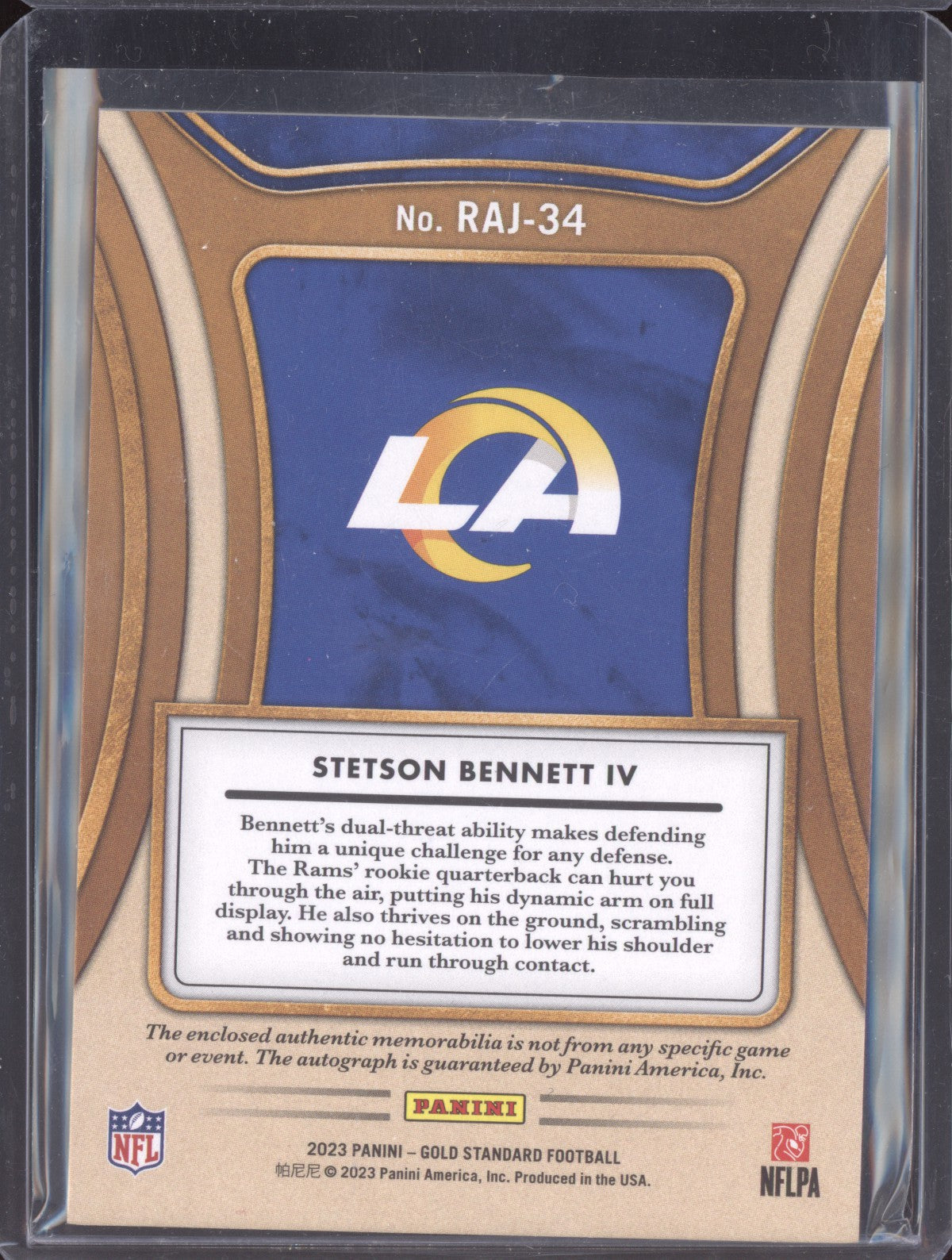 Stetson Bennett IV 2023 Panini Gold Standard Rookie Jersey Auto RC 120/149