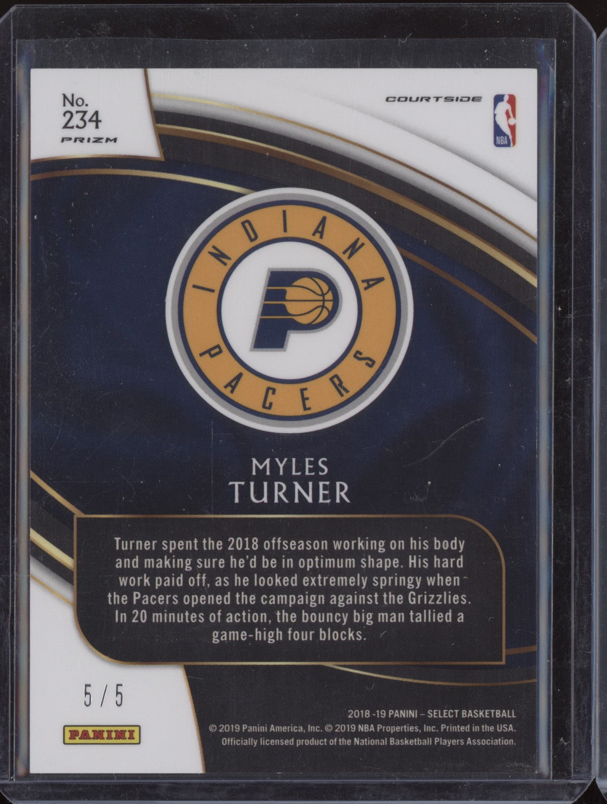 Myles Turner 2018-19 Panini Select Green Courtside 5/5