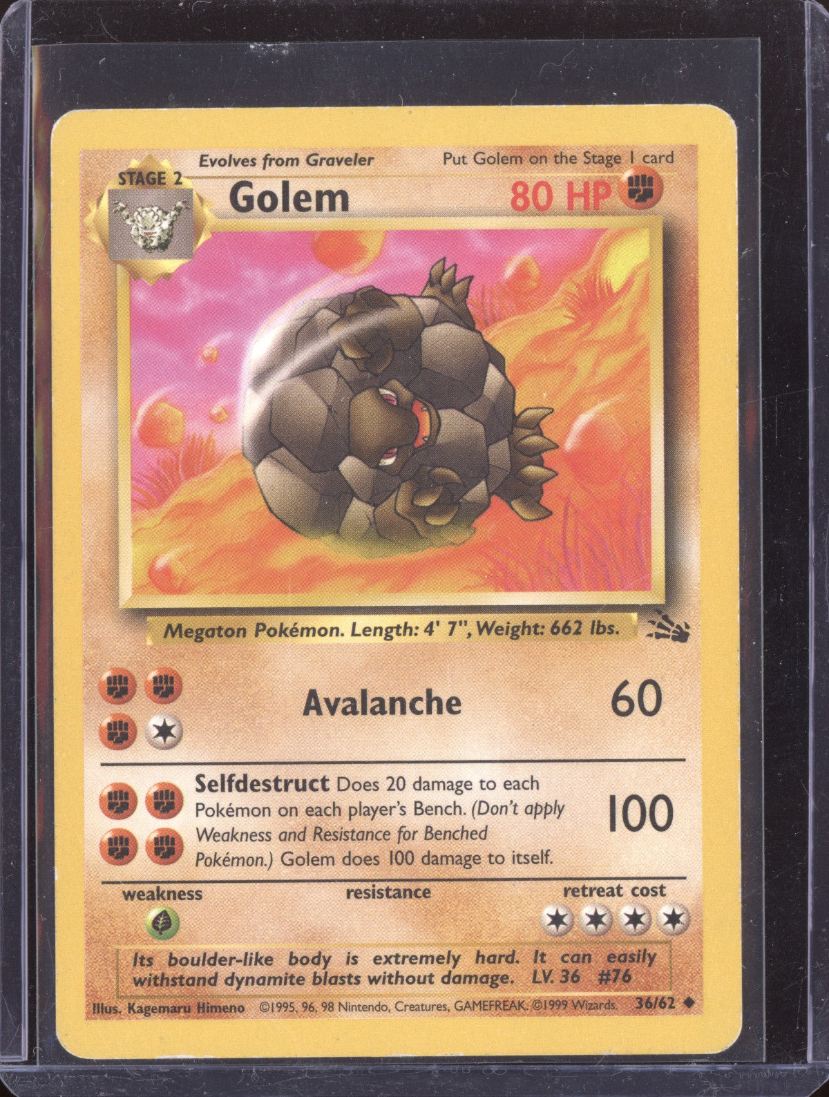 Golem 1999 Pokemon Fossil Rare 36/62