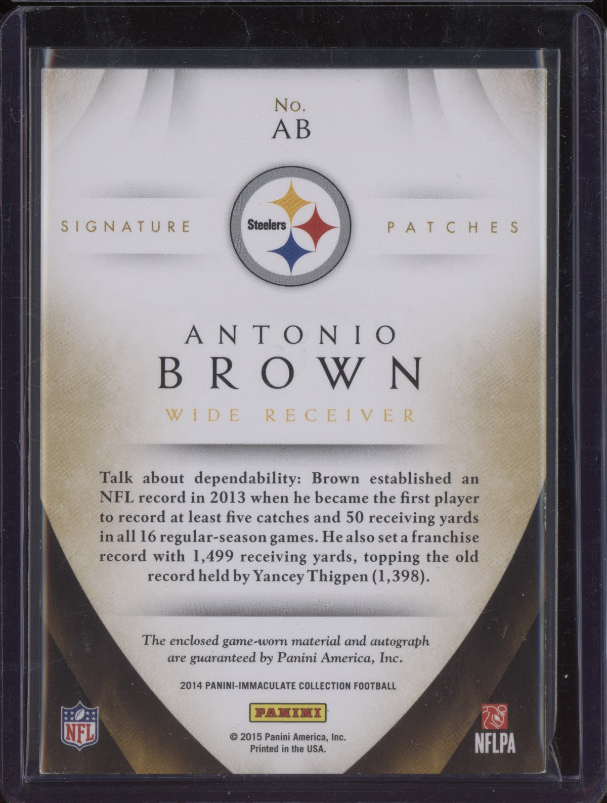 Antonio Brown 2014 Panini Immaculate Signature Patches Auto 26/60