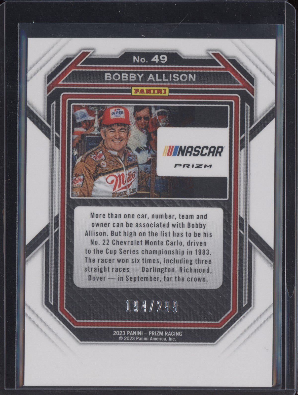 Bobby Allison 2023 Panini Prizm Racing Red & Blue Hyper 194/299