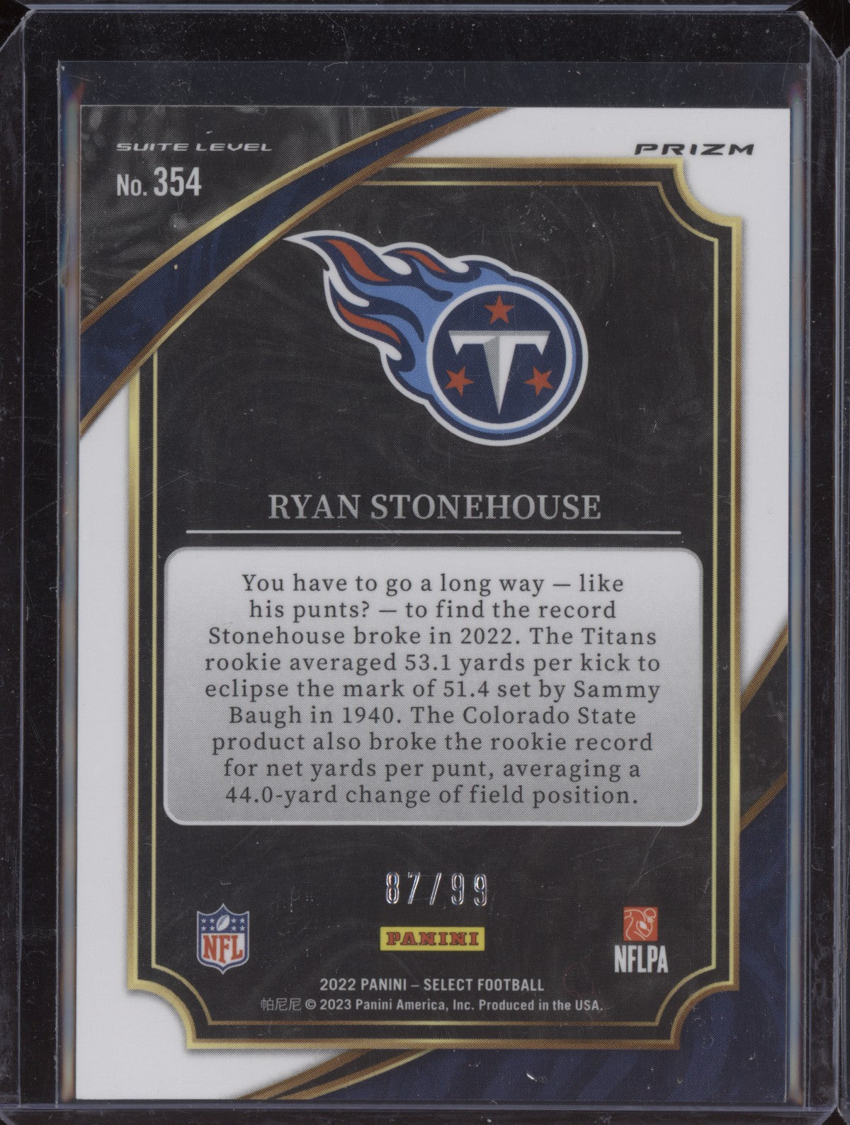 Ryan Stonehouse 2022 Panini Select Blue Club Level RC 87/99