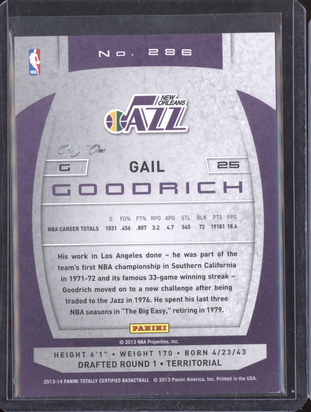 Gail Goodrich 2013-14 Panini Totally Certified Black 1/1