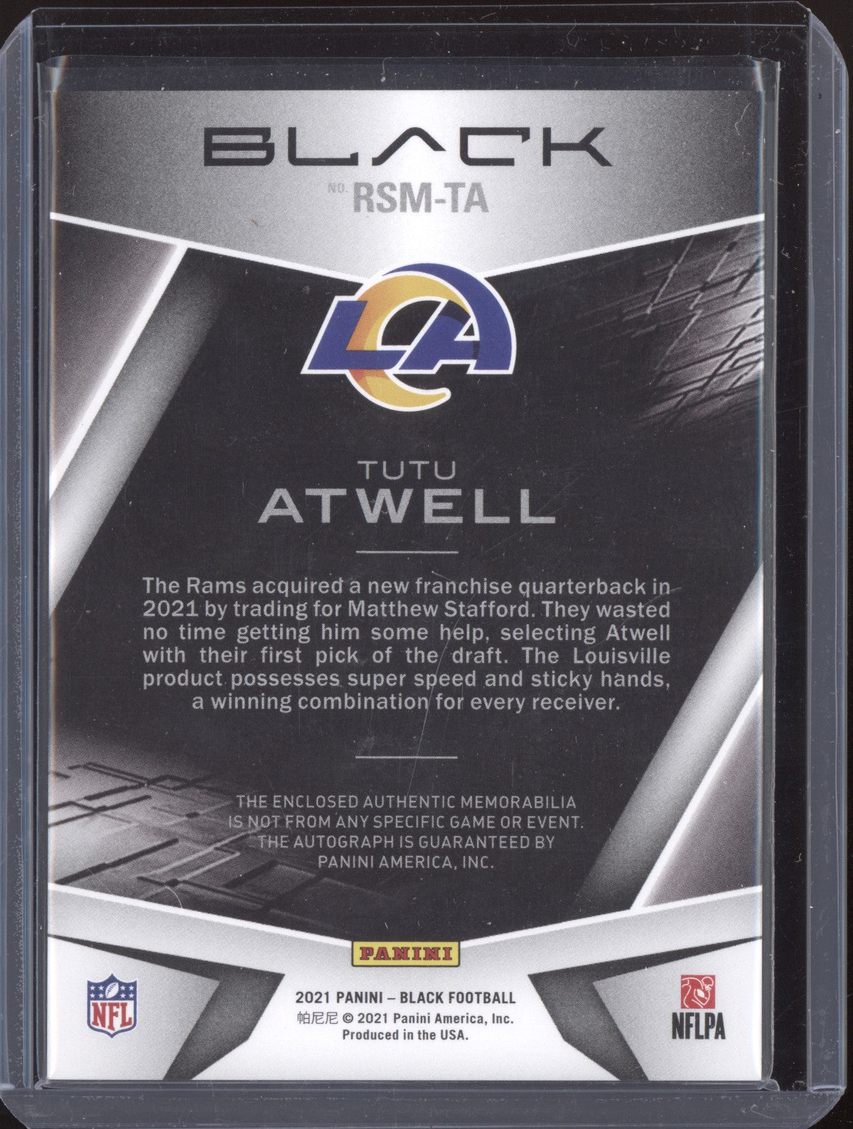 Tutu Atwell 2021 Panini Black Rookie Signature Materials Gold Patch Auto RC 1/5