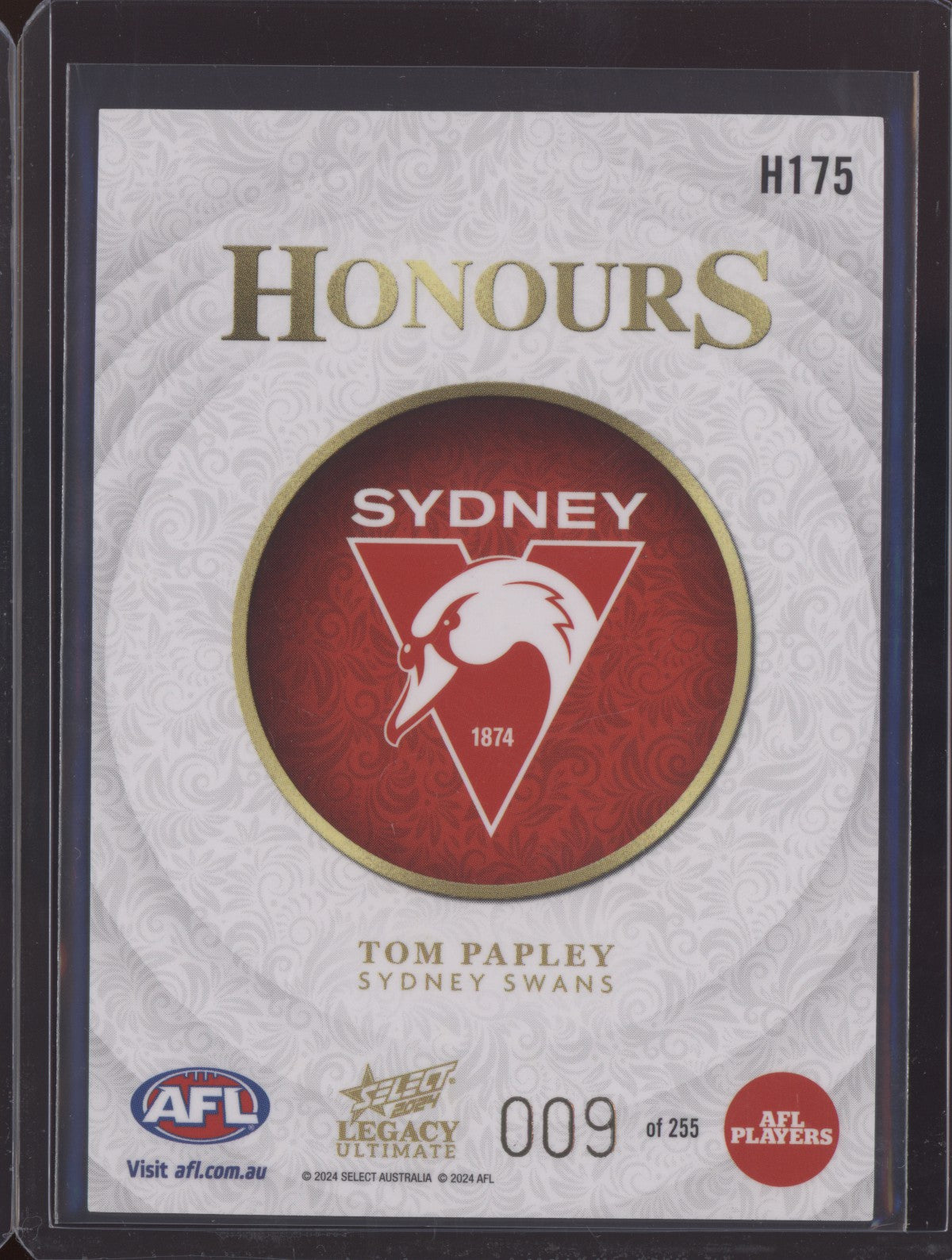 Tom Papley 2024 Select Legacy Ultimate Honours Low 009/255